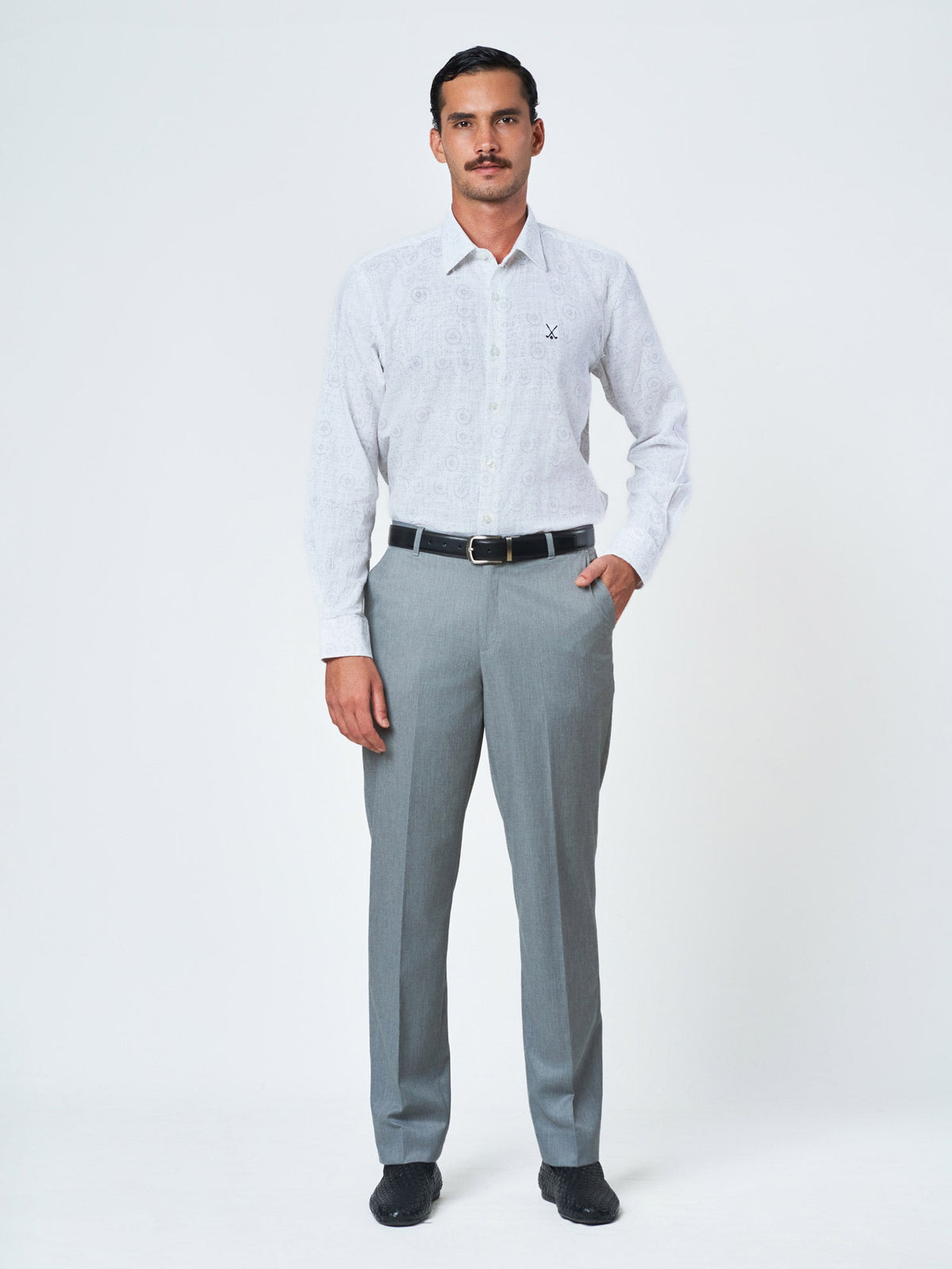 White Printed Long Sleeve Casual Shirt