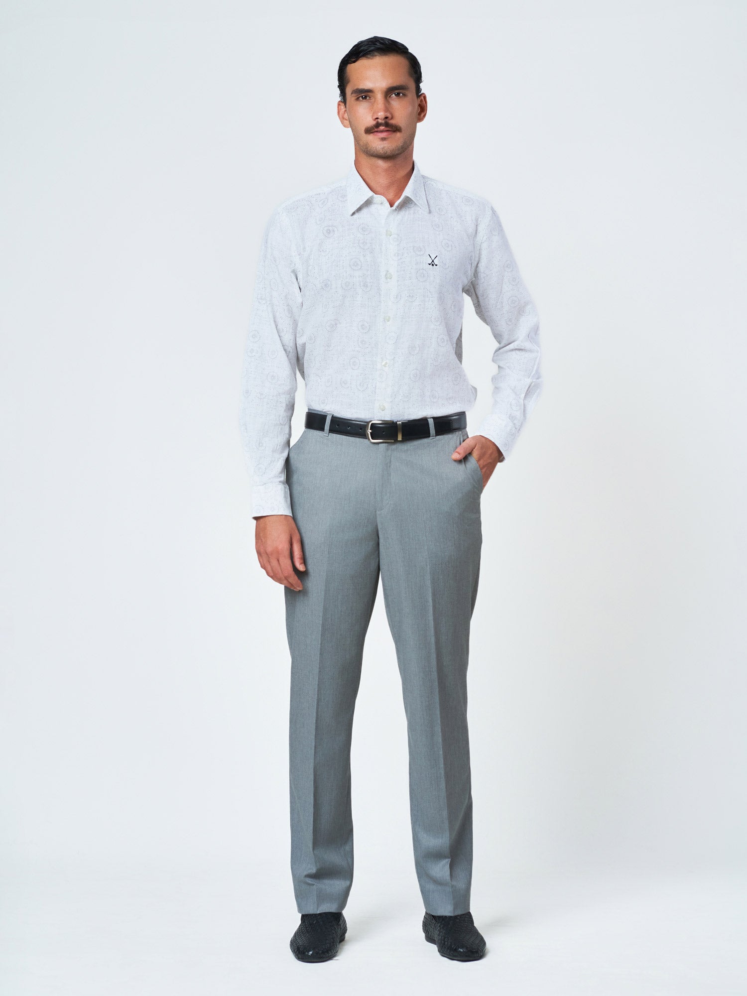 White Printed Long Sleeve Casual Shirt