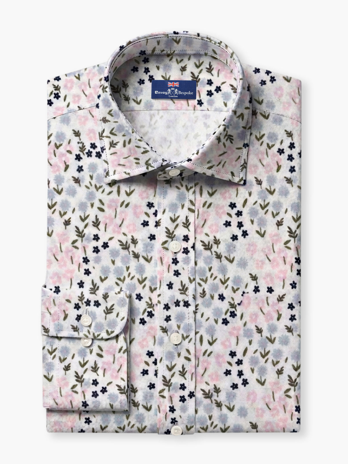 White Floral Cotton Poplin Custom Shirt