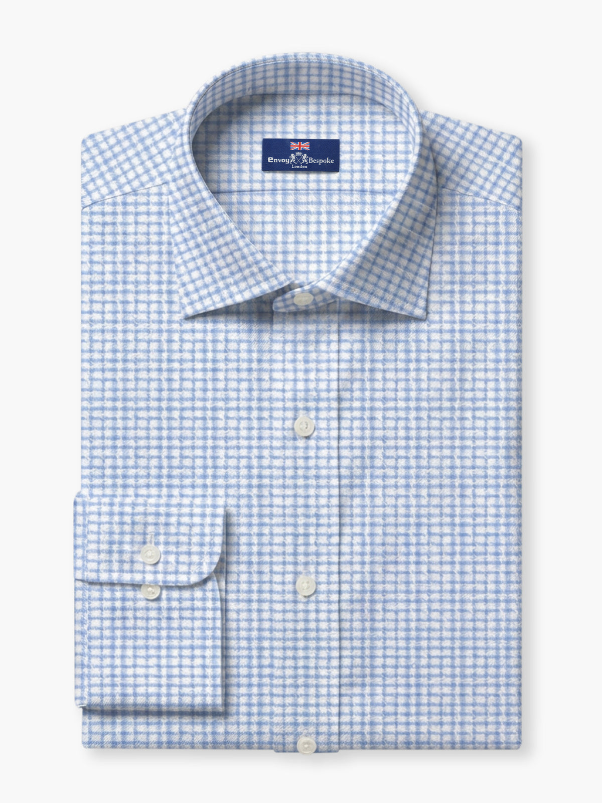 White Light Blue Checked Cotton Poplin Custom Shirt