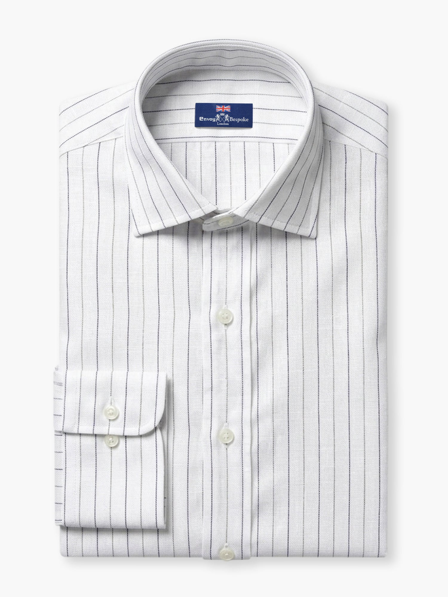 White Navy Striped Linen Custom Shirt