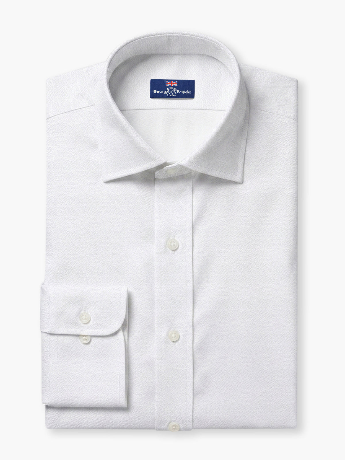 White Textured Geometric Cotton Dobby Custom Shirt