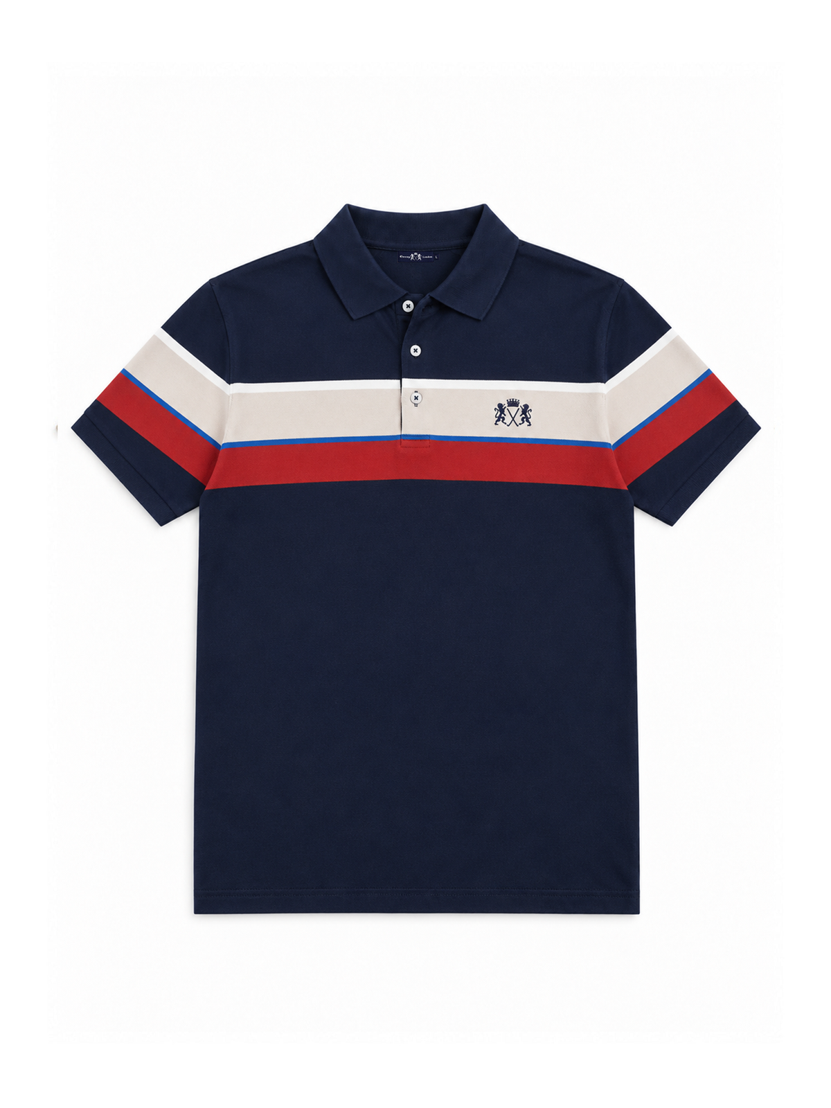 Dark Blue Striped Cotton Short Sleeve T-Shirt