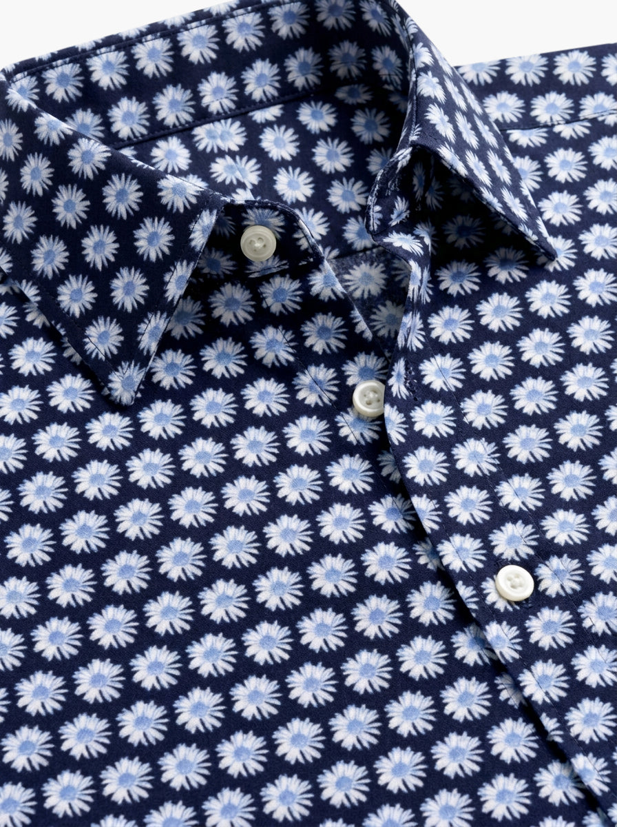 Blue & White Floral Cotton Lycra Shirt