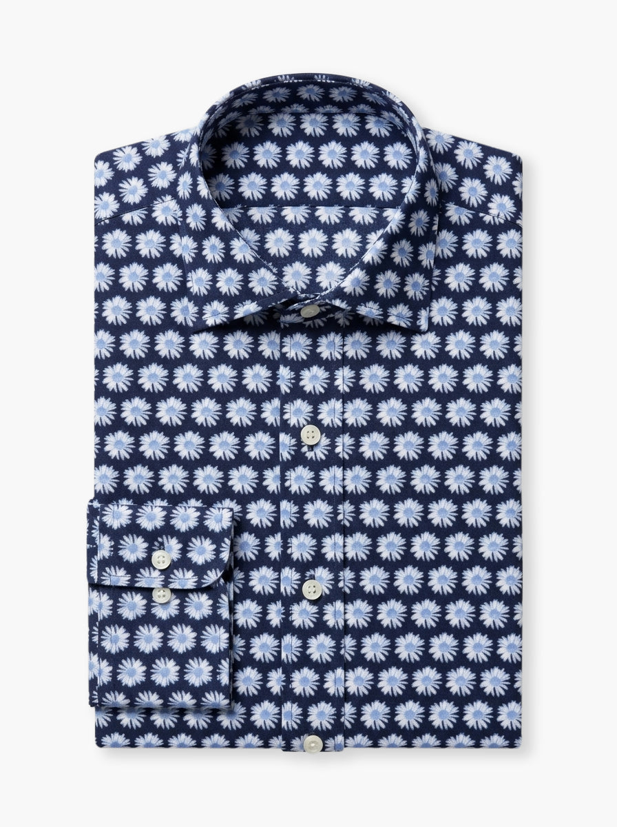 Blue & White Floral Cotton Lycra Shirt