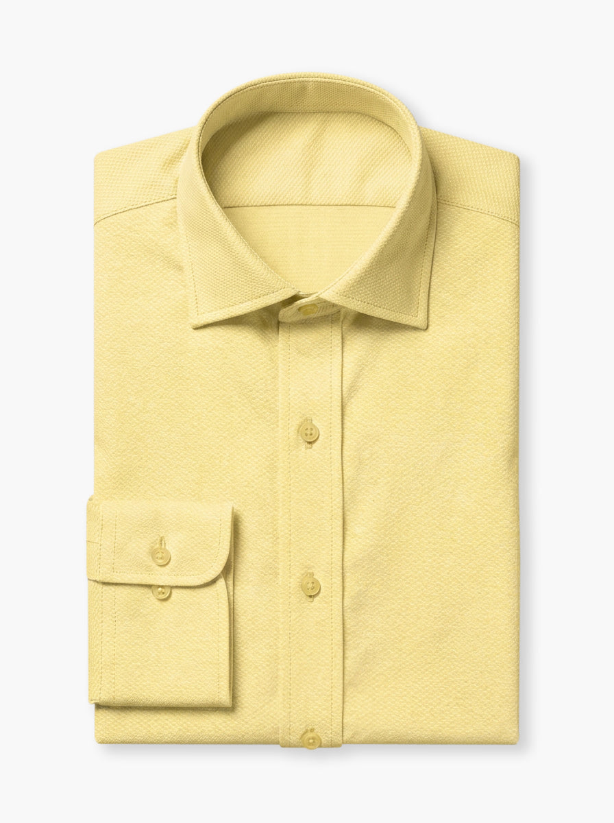 Raymond Yellow Cotton Shirting Fabric with Plain Pin Dots