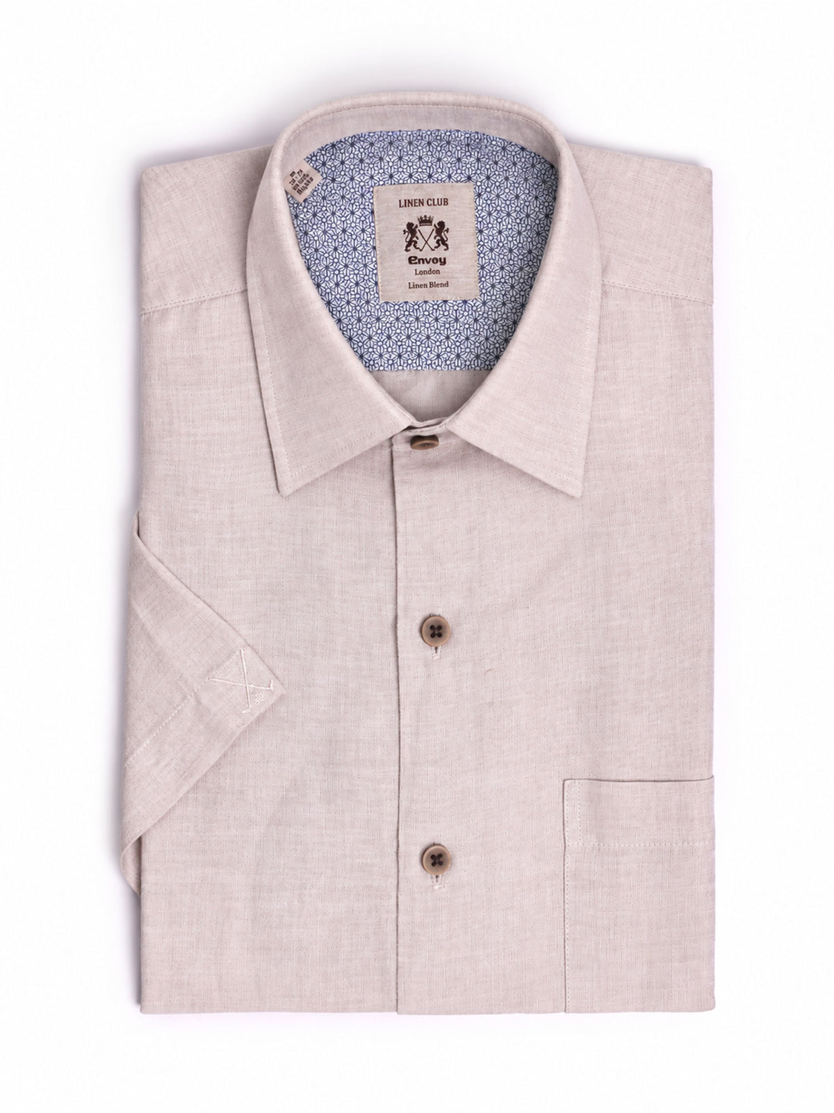 Beige Plain Linen Blend Regular Fit Shirt