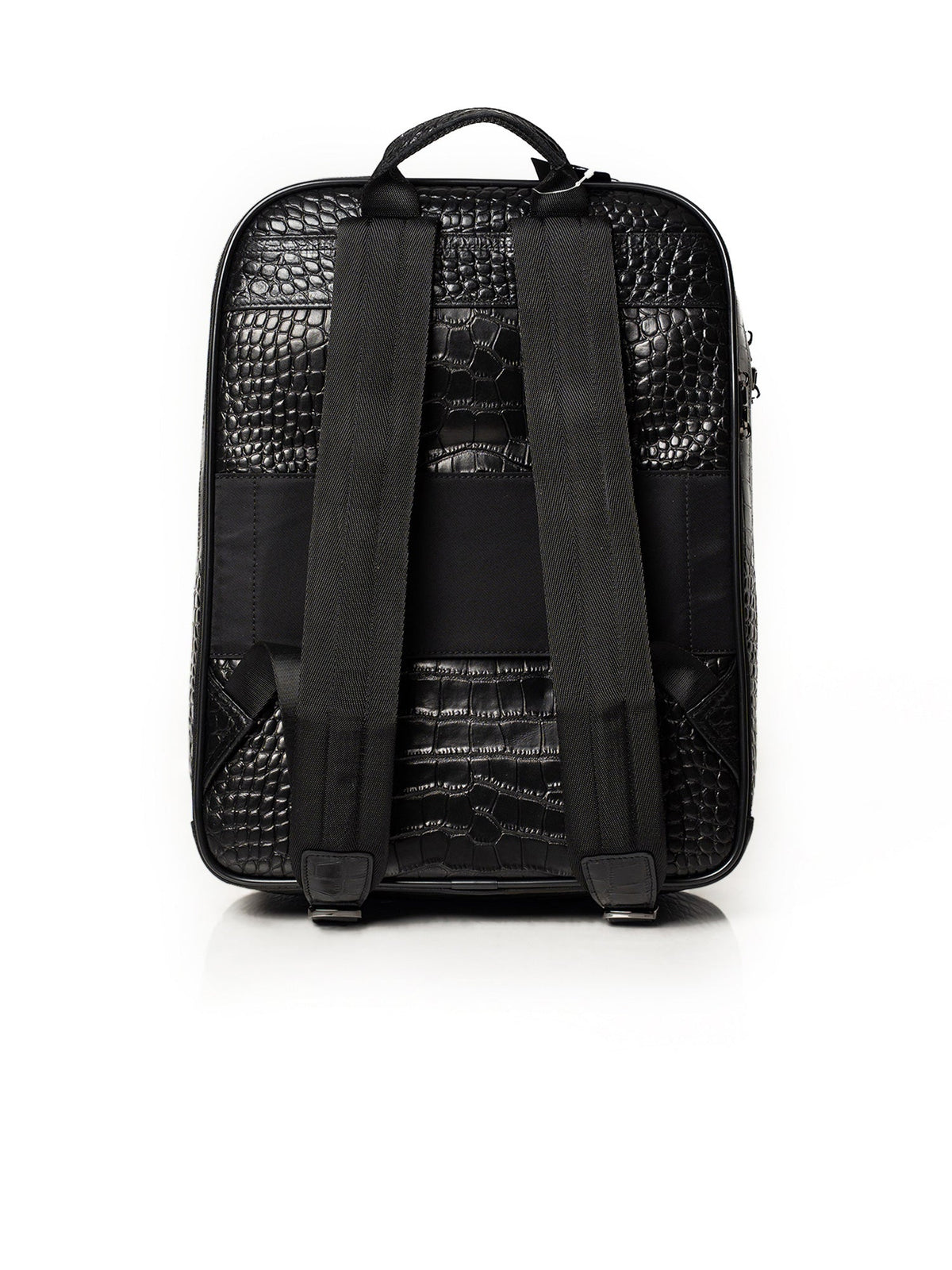 Black Crocodile Embossed Full-Grain Leather Travel Backpack