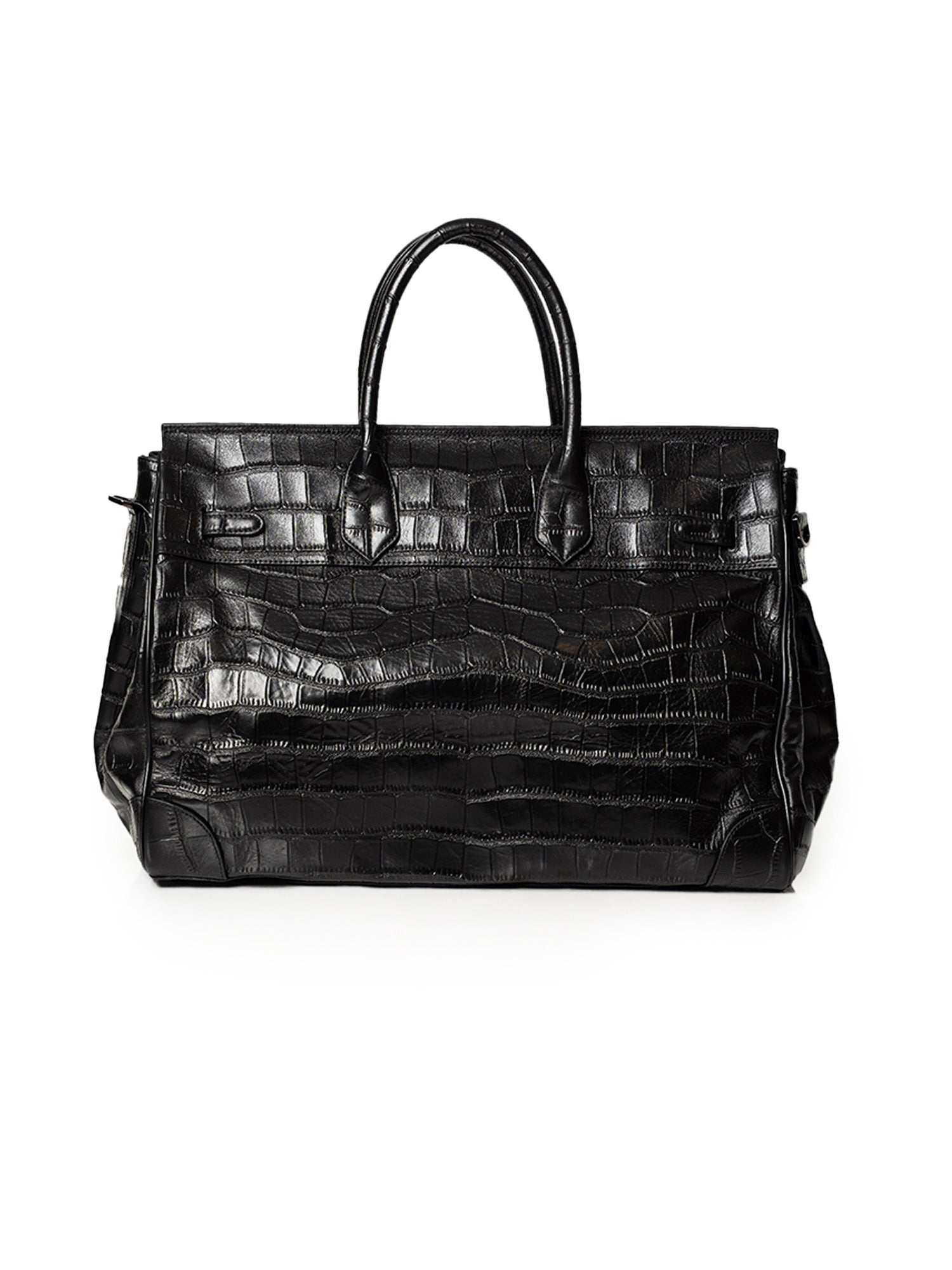 Black Crocodile Embossed Full-Grain Leather Travel Bag