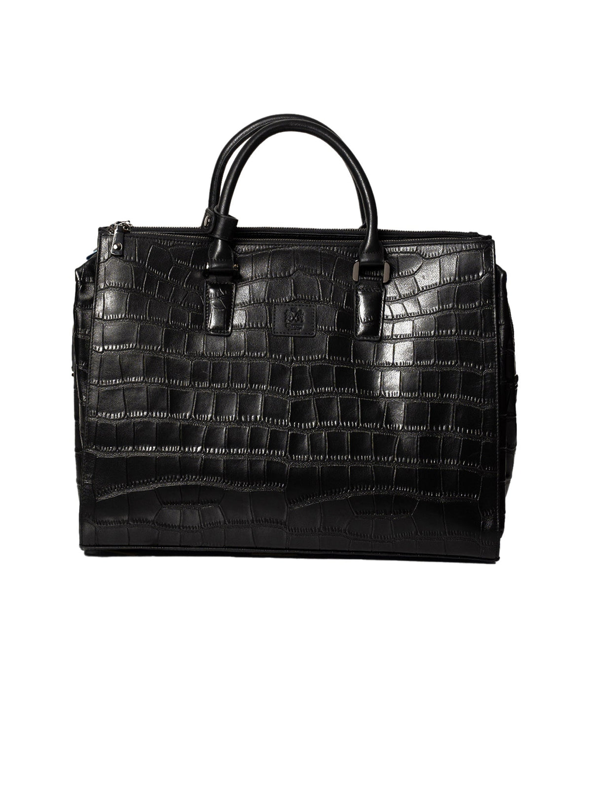 Black Crocodile Embossed Full-Grain Leather Travel & Messenger Bag