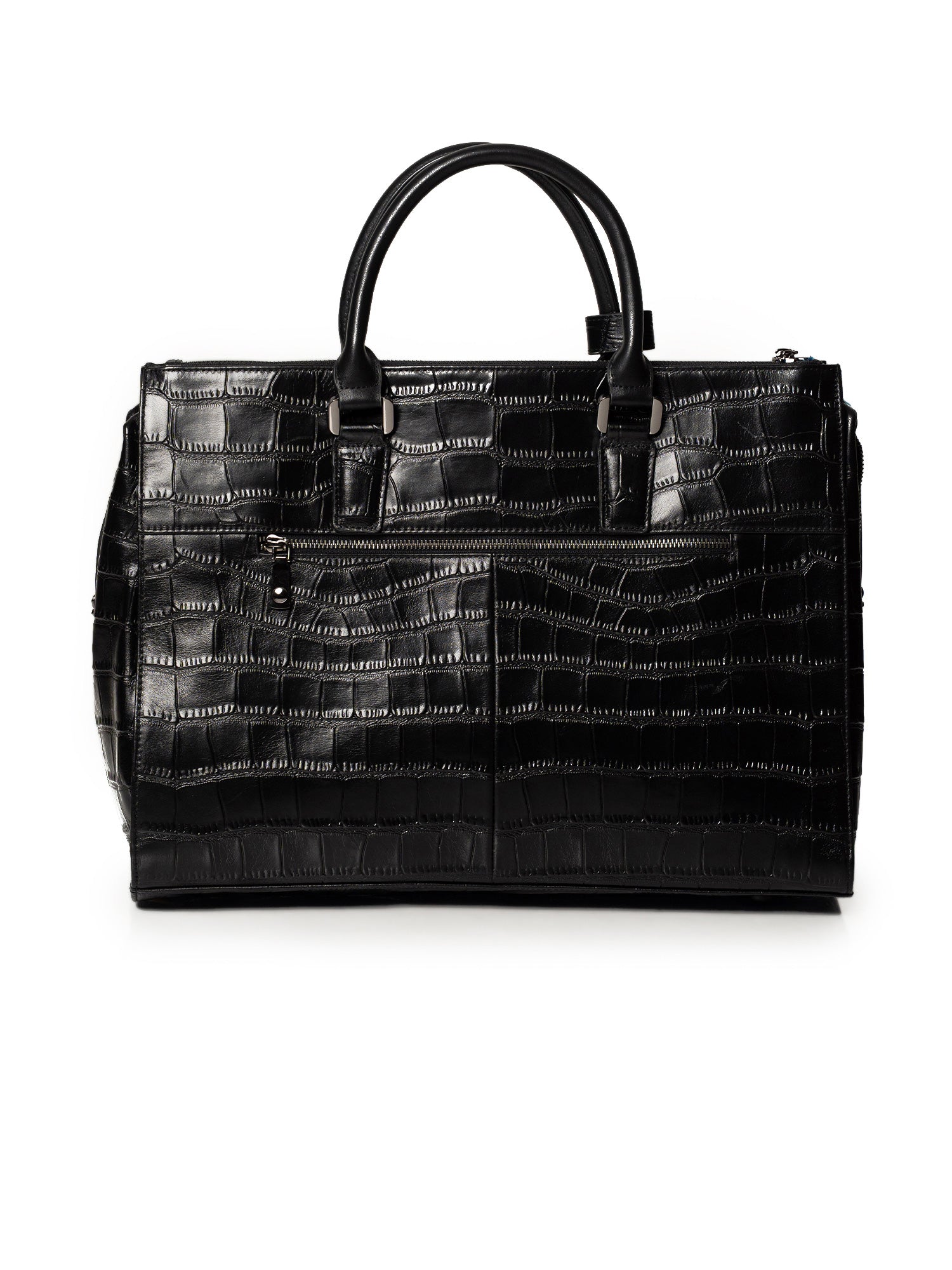 Black Crocodile Embossed Full-Grain Leather Travel & Messenger Bag
