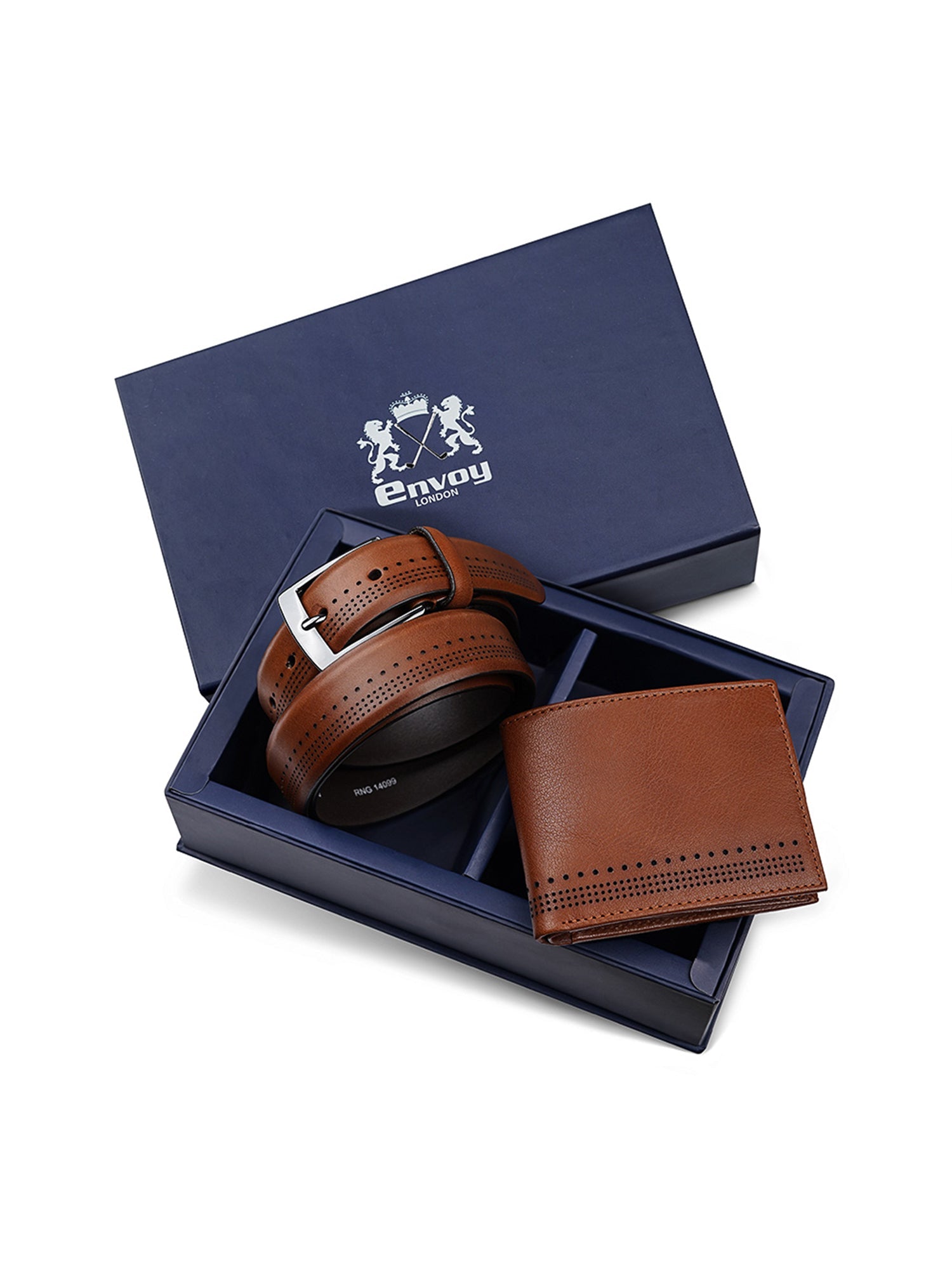 Men’s Tan Leather Belt with Wallet Set