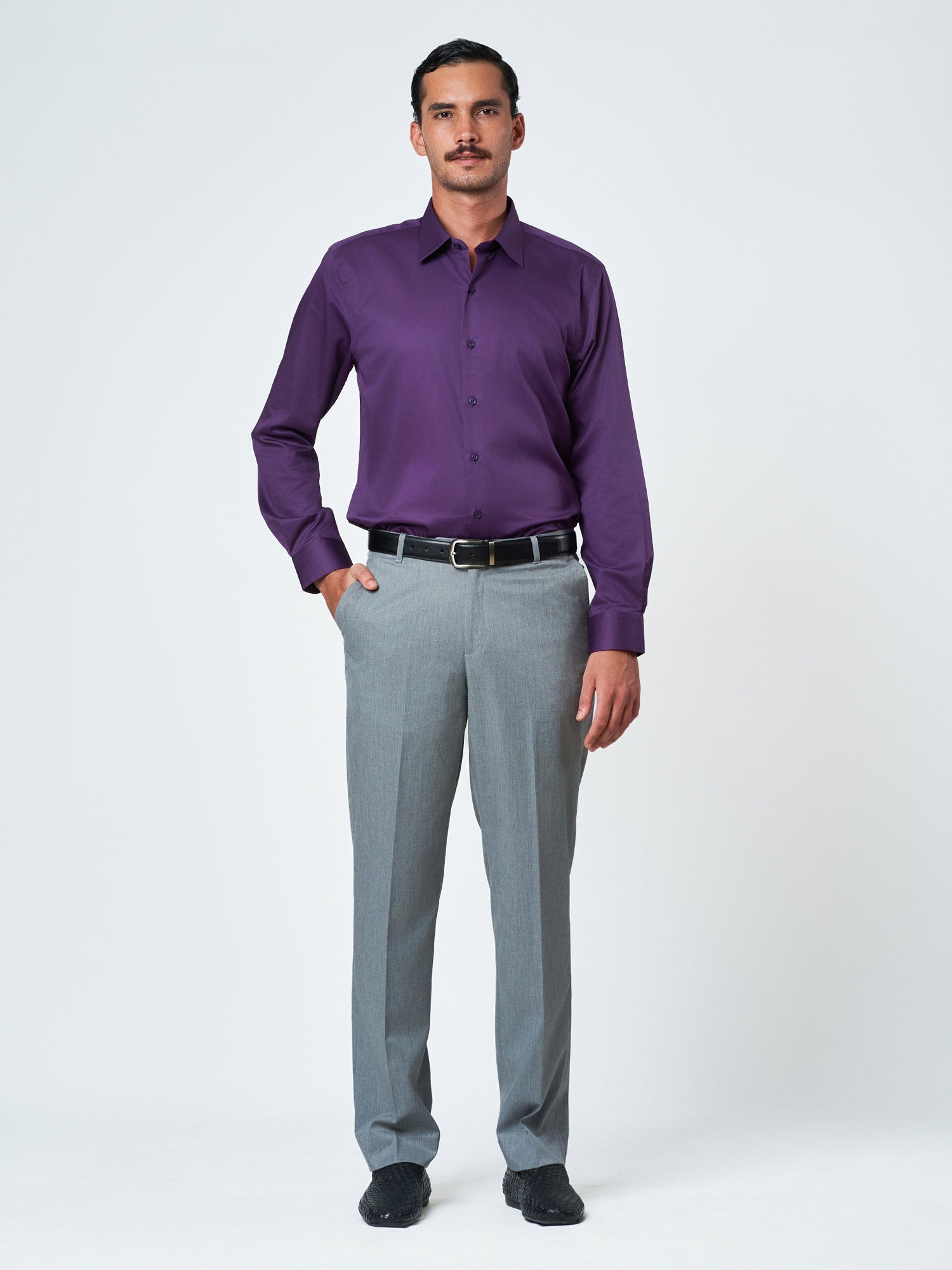 Purple Plain Long Sleeve Casual Shirt