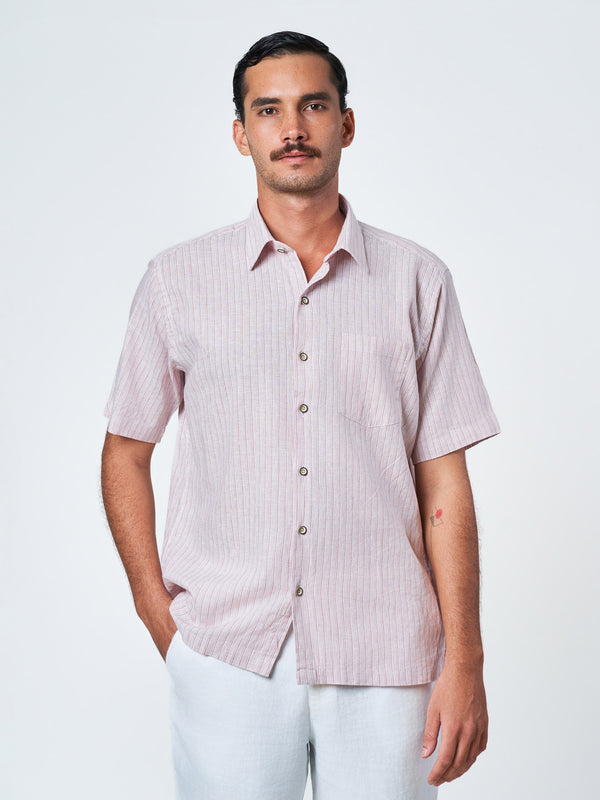Wine Striped Short Sleeve Shirt