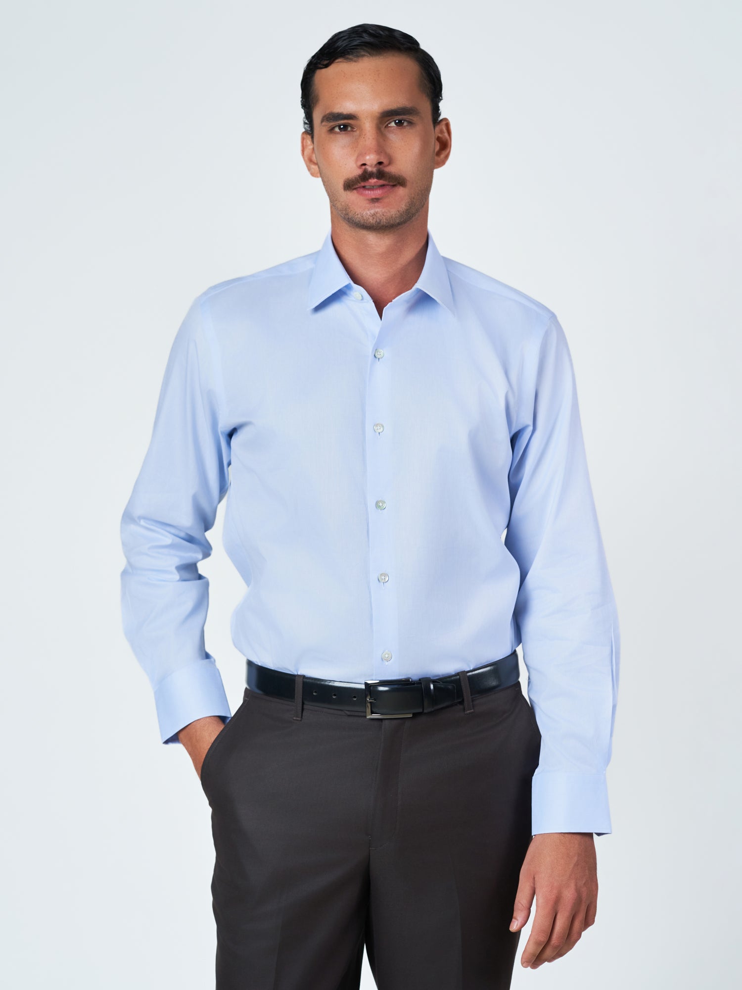Sky Blue Pencil Stripe Formal Long Sleeve Shirt