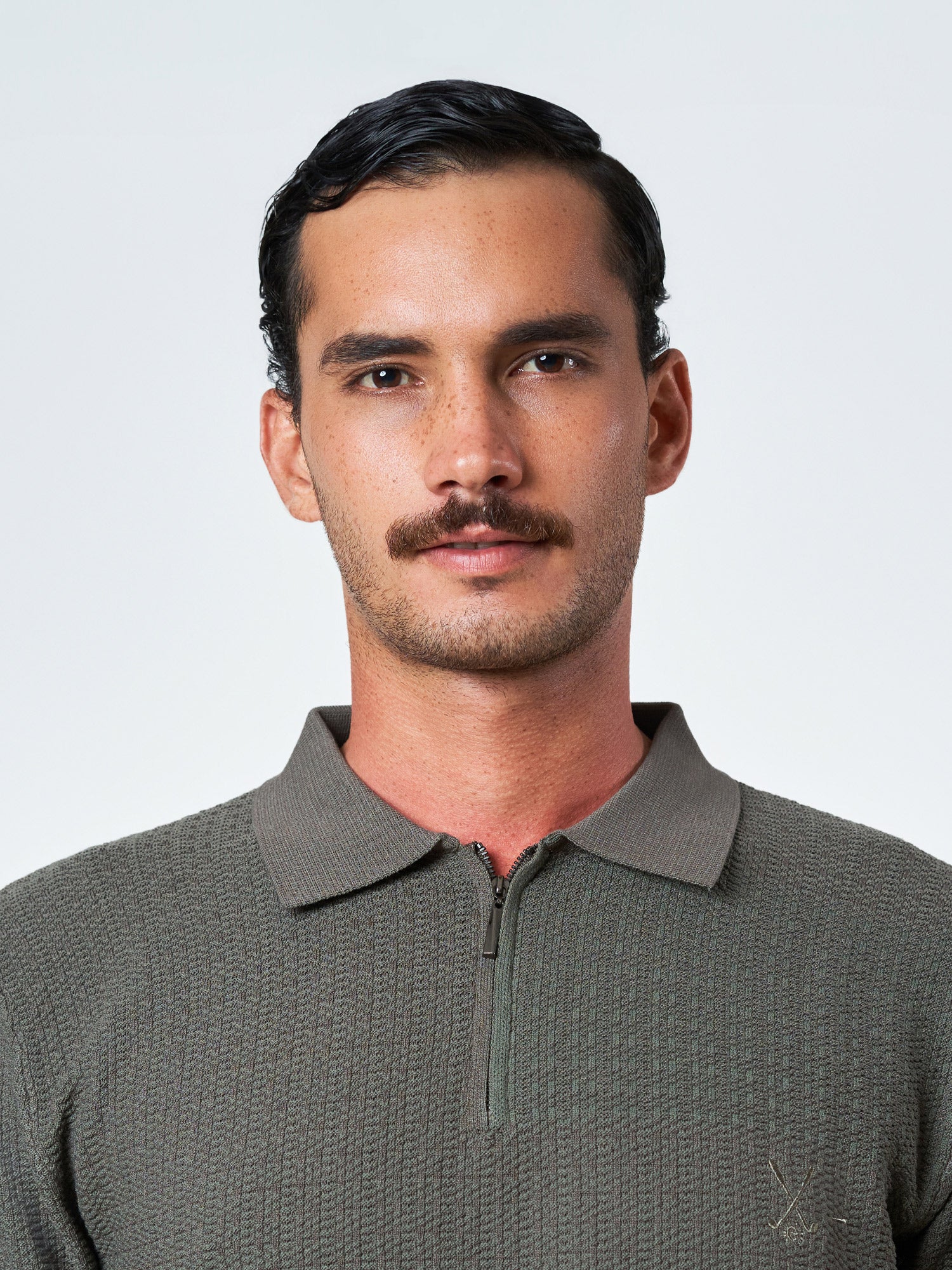 Grey Textured Polo Short Sleeve T-Shirt with Zip