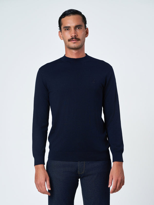 Navy Blue Knitted Crew Neck Sweater Long Sleeve T-shirt