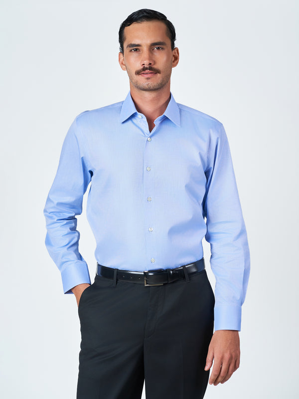 Blue Pencil Stripe Cotton Long Sleeve Shirt