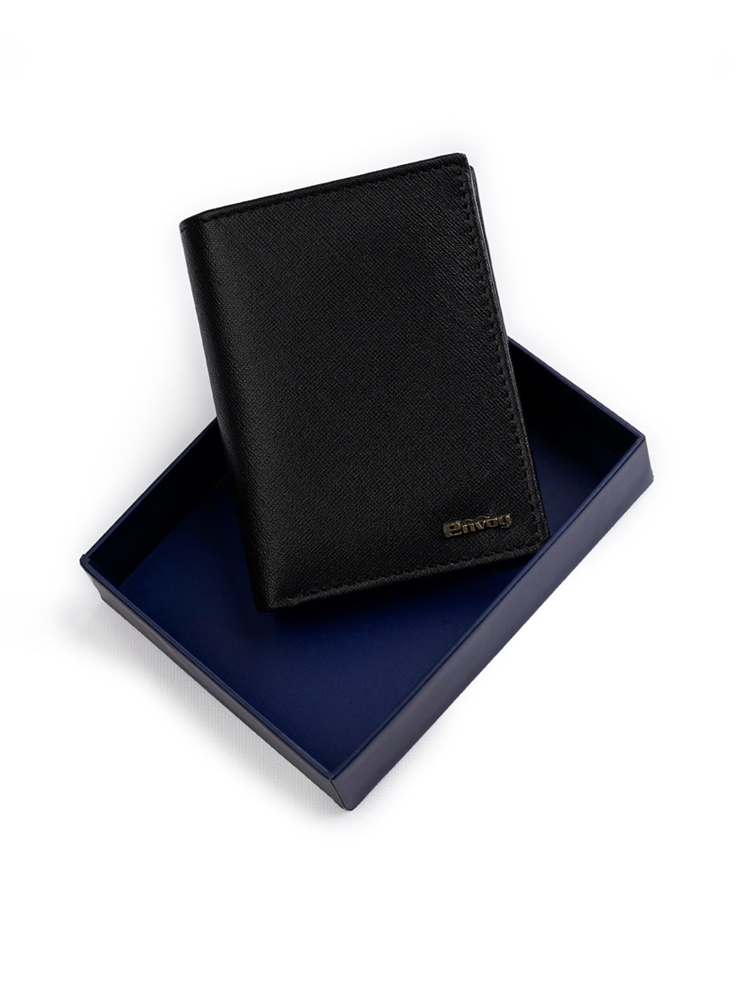 Men's Smooth Finish Black Full-Grain Leather Long Wallet