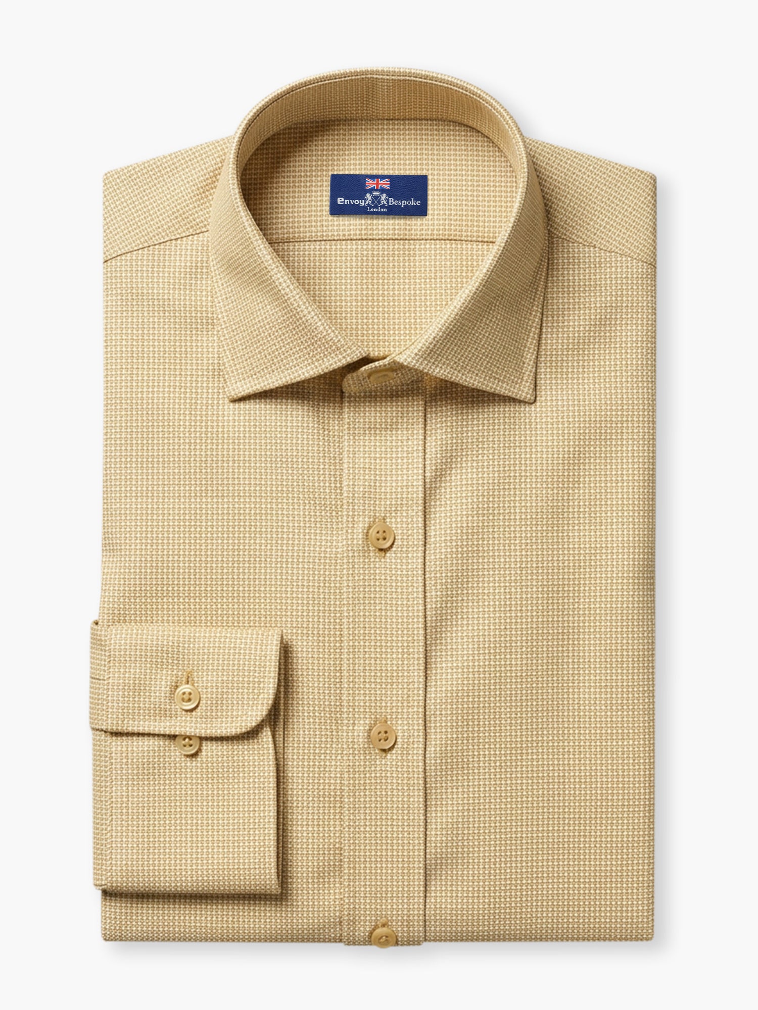 Beige Checked Cotton Twill Custom Shirt