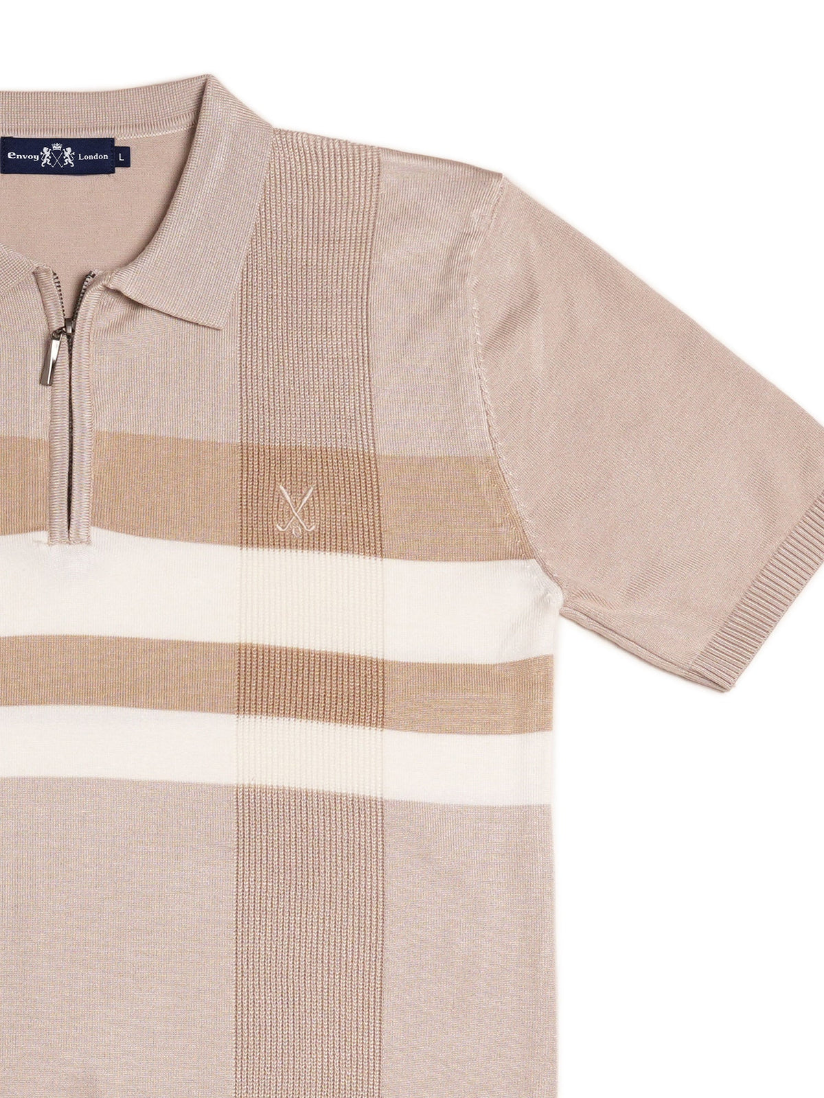 Contrast Stripe Zip Knit Regular Fit Polo Shirt