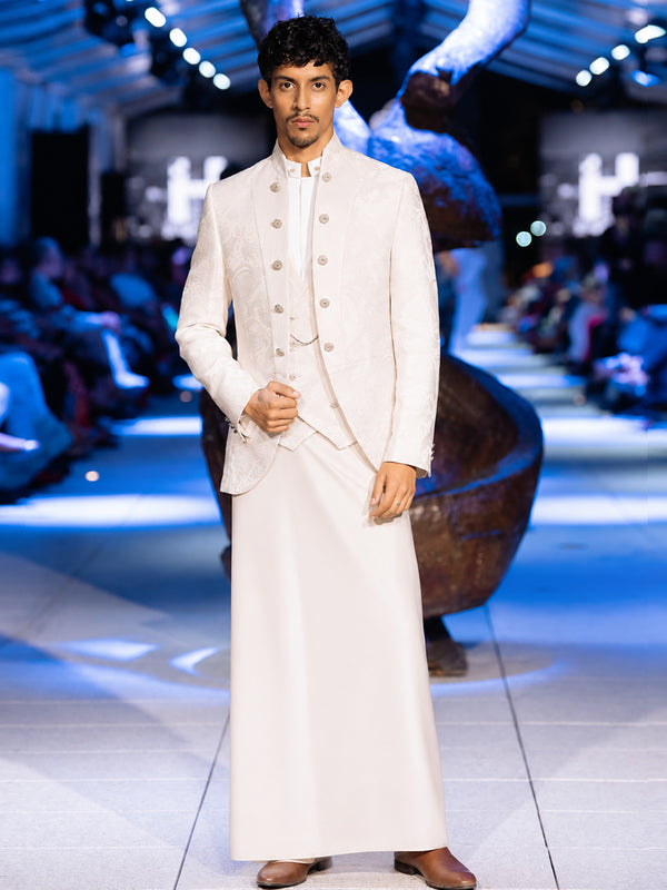 Beige Jacquard Slim Fit Ceremonial Suit
