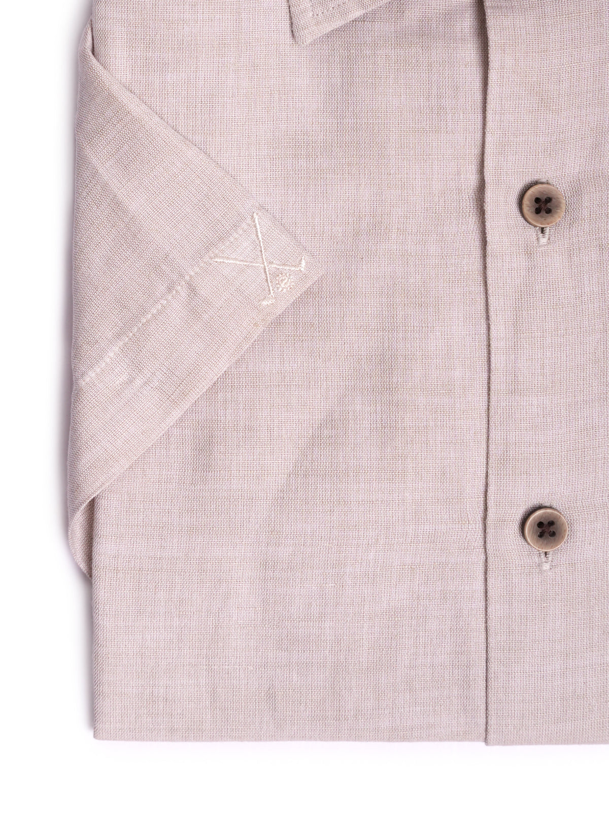 Beige Plain Linen Blend Regular Fit Shirt