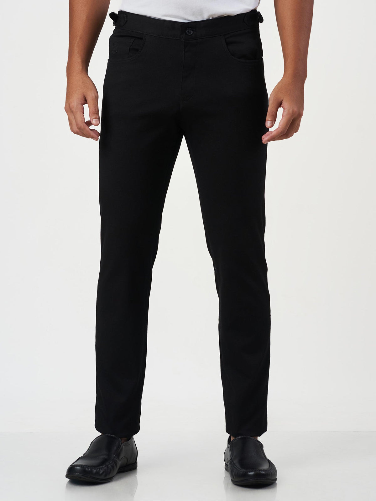 Smart Casual Black Cotton Blend Slim Fit Chinos