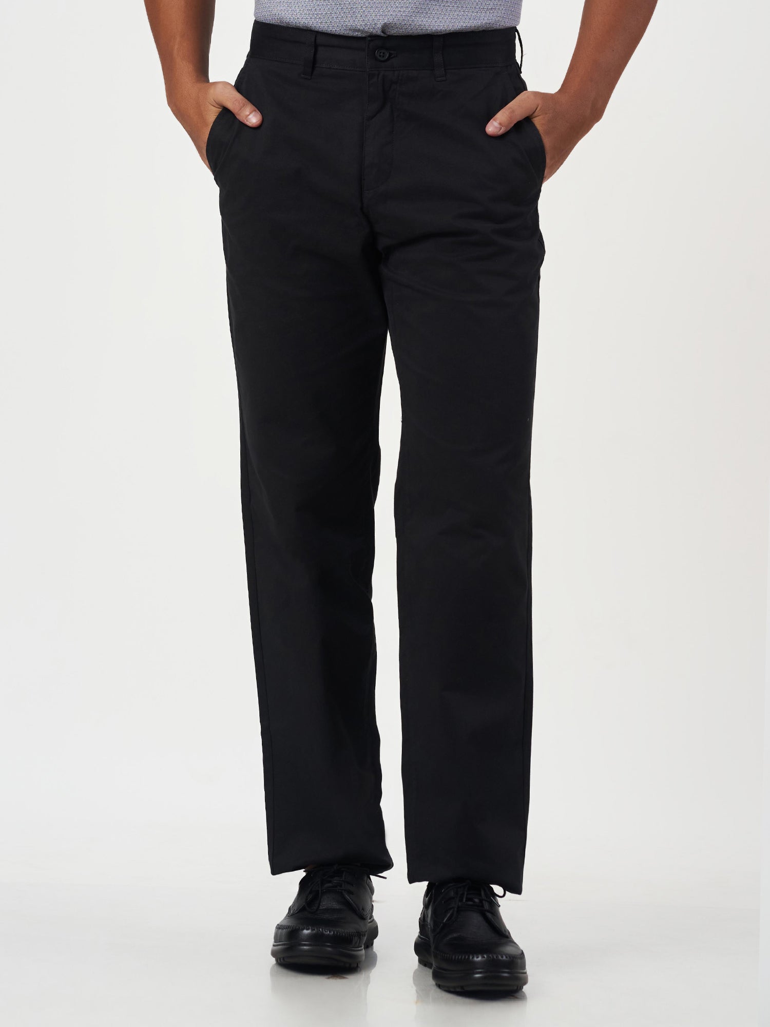 Smart Casual Black Cotton Stretch Slim Fit Chinos