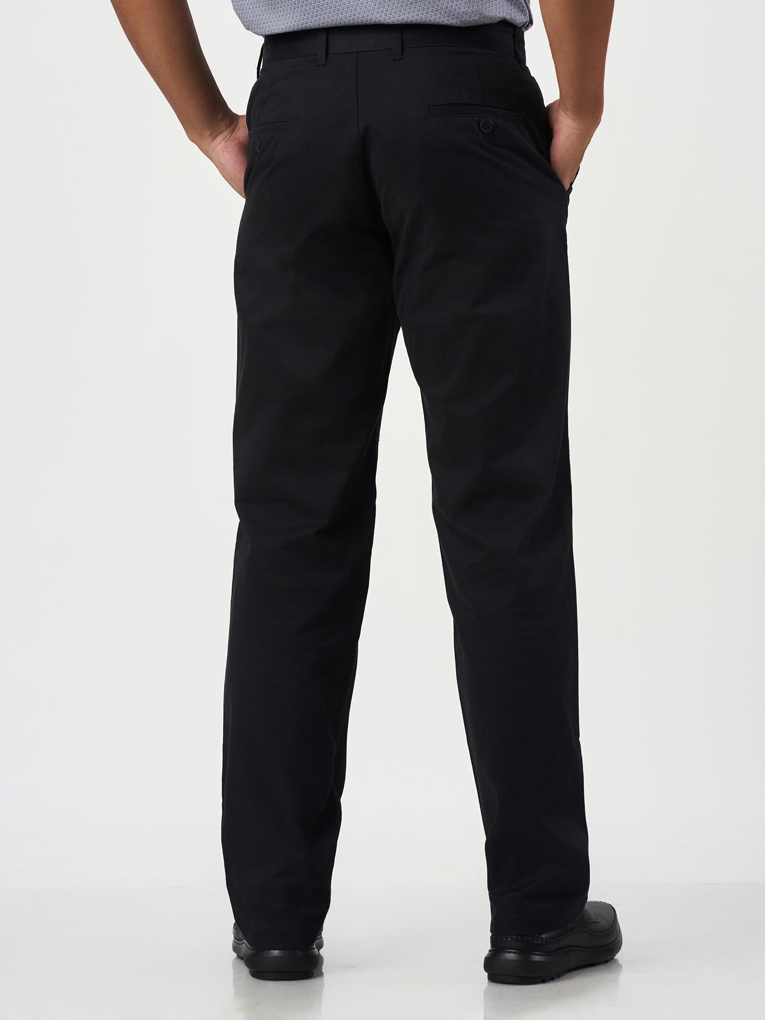 Smart Casual Black Cotton Stretch Slim Fit Chinos