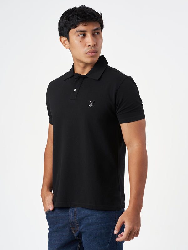 Black Cotton Plain Polo T-Shirt