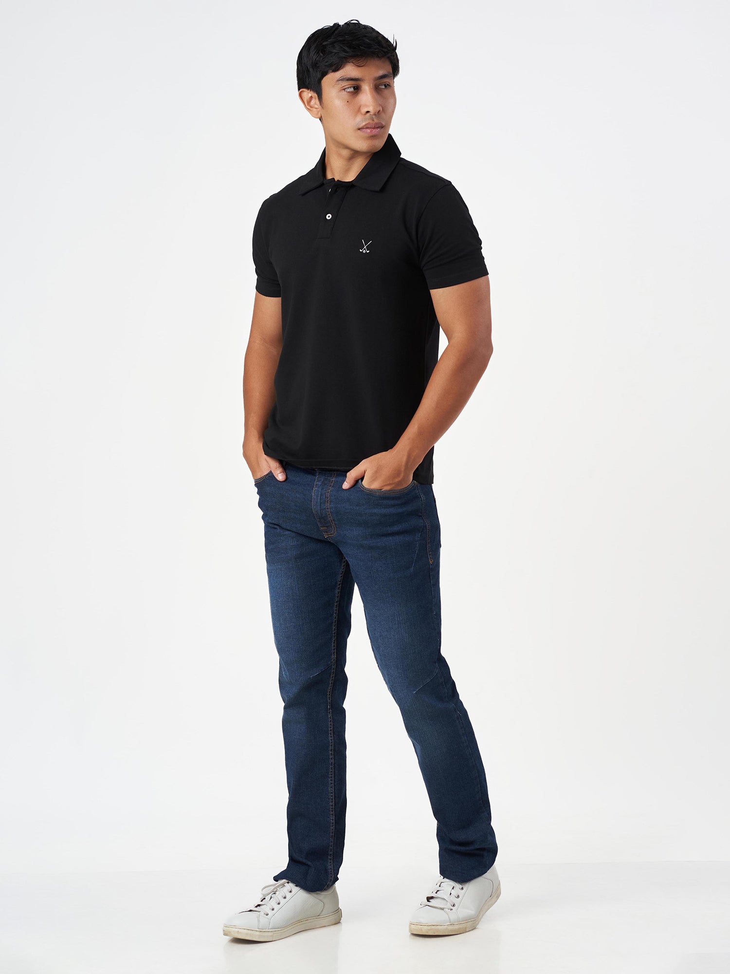 Black Cotton Plain Polo T-Shirt