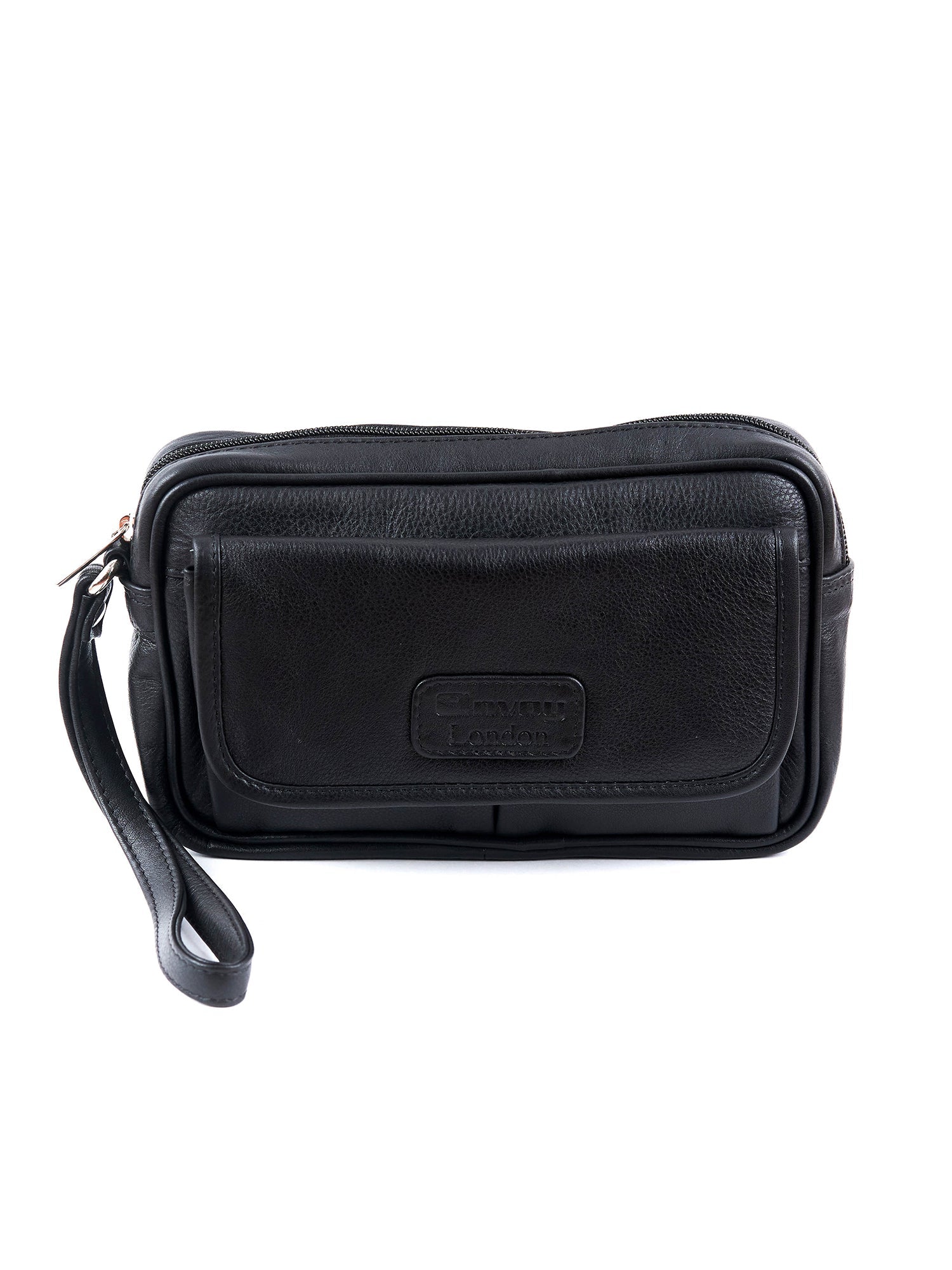 Black Full-Grain Leather Toiletry Bag