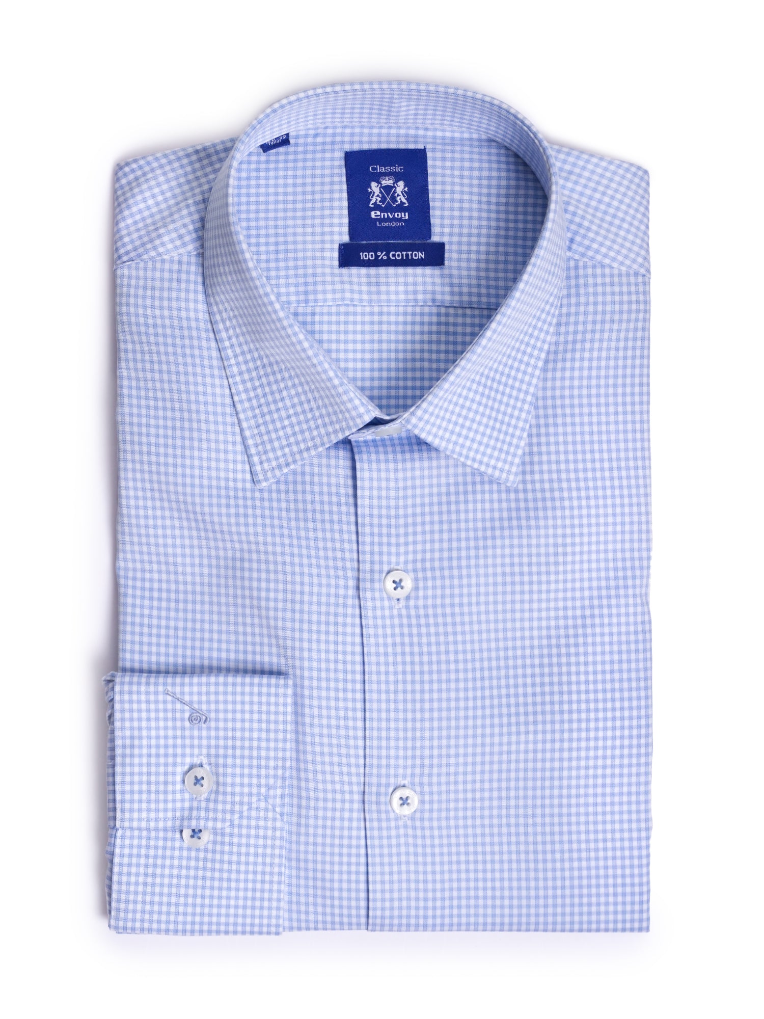 Blue Checked Cotton Tailored Fit Shirt