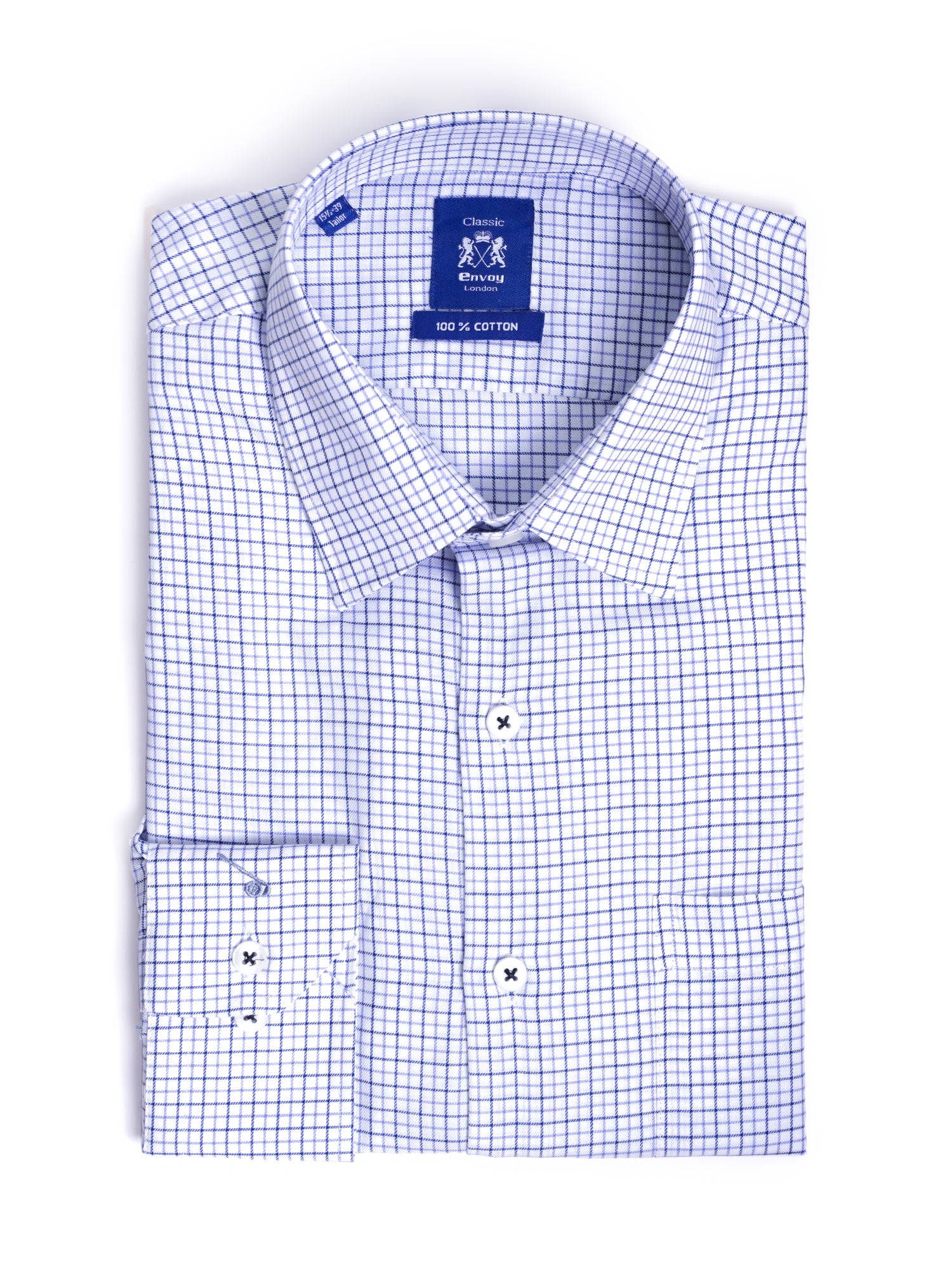 Blue Checked Cotton Tailored Fit Shirt