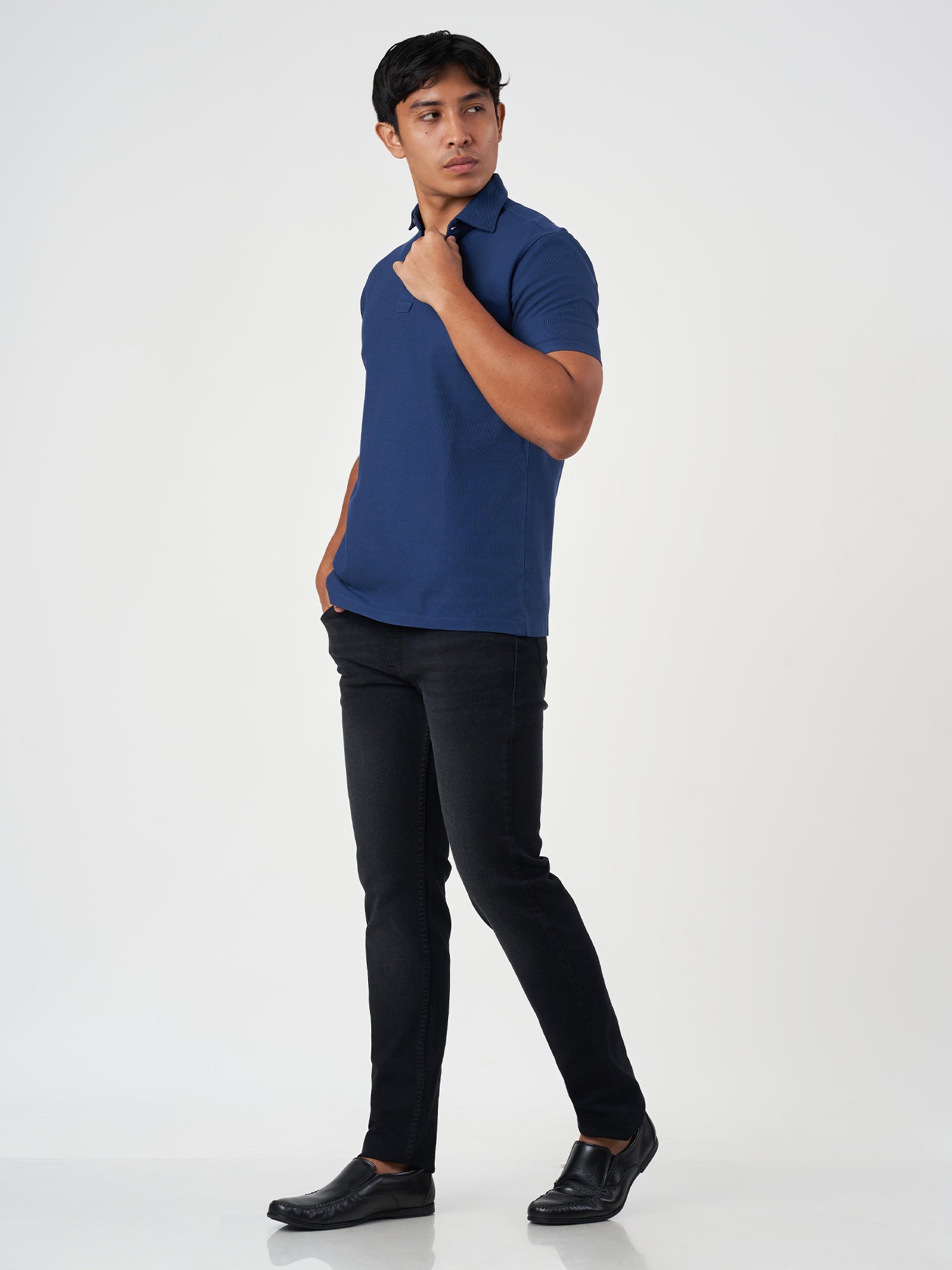 Blue Cotton Plain Polo T-Shirt