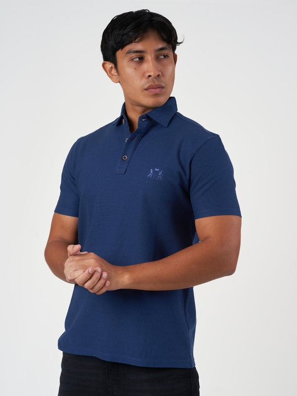 Blue Cotton Plain Polo T-Shirt