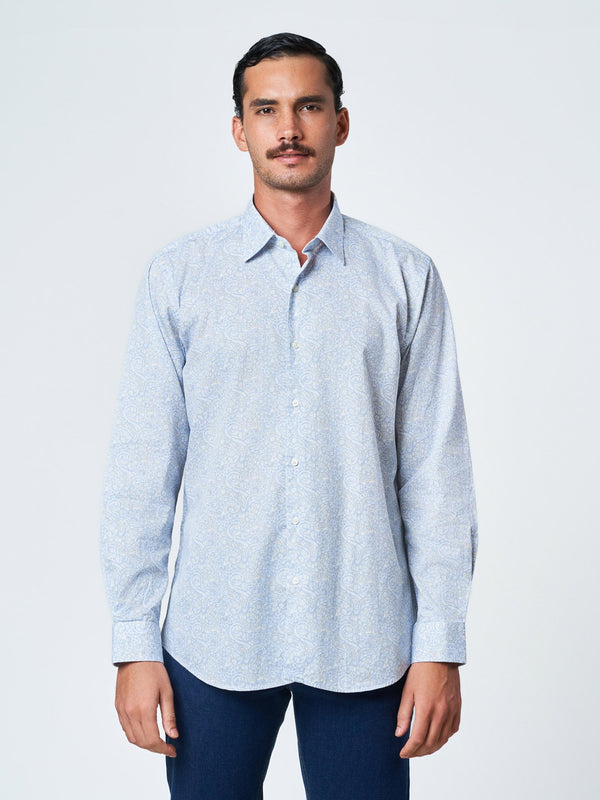 Blue Printed Long Sleeve Casual Shirt