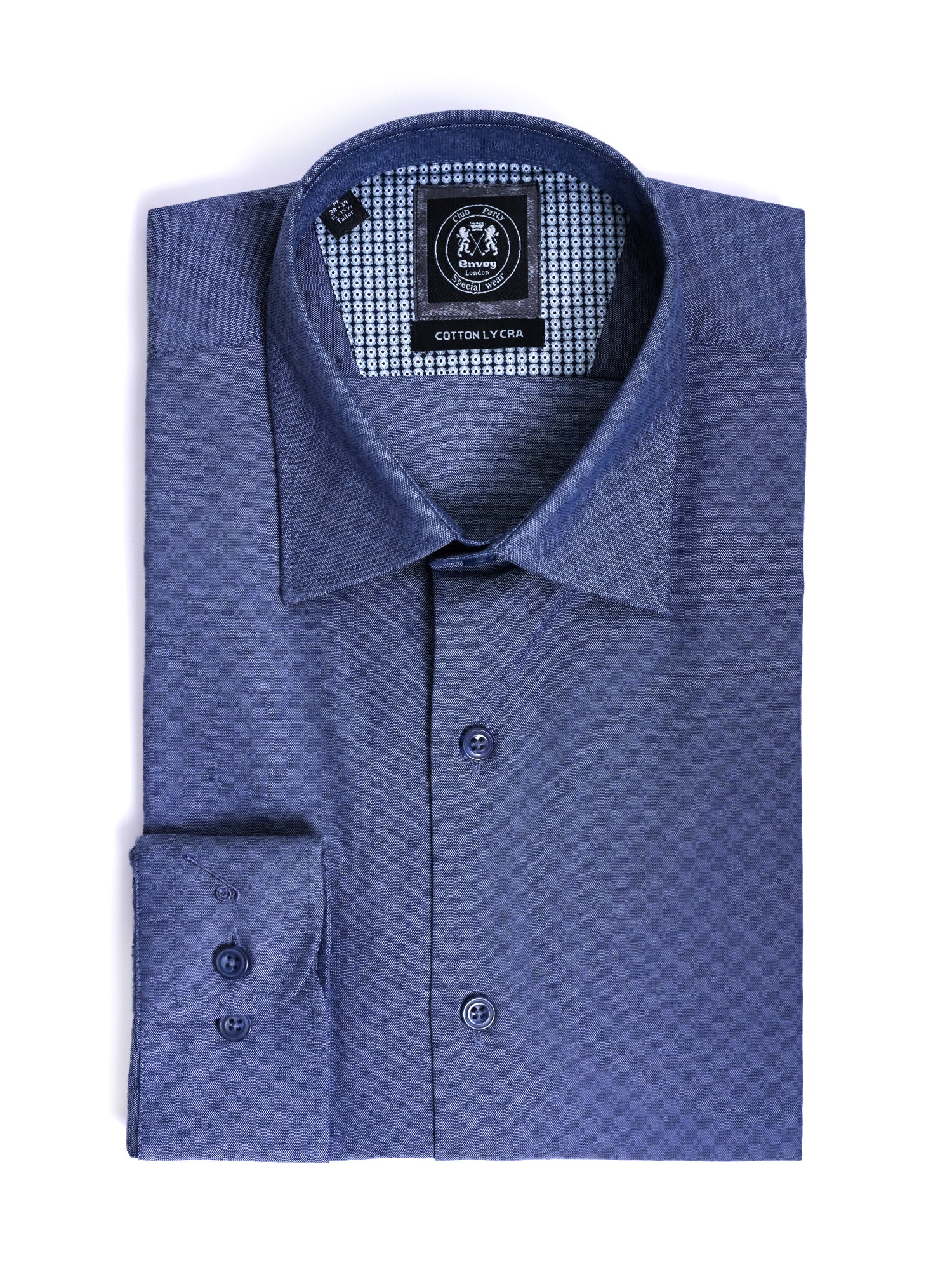 Blue Design Cotton Lycra Tailored Fit Shirt
