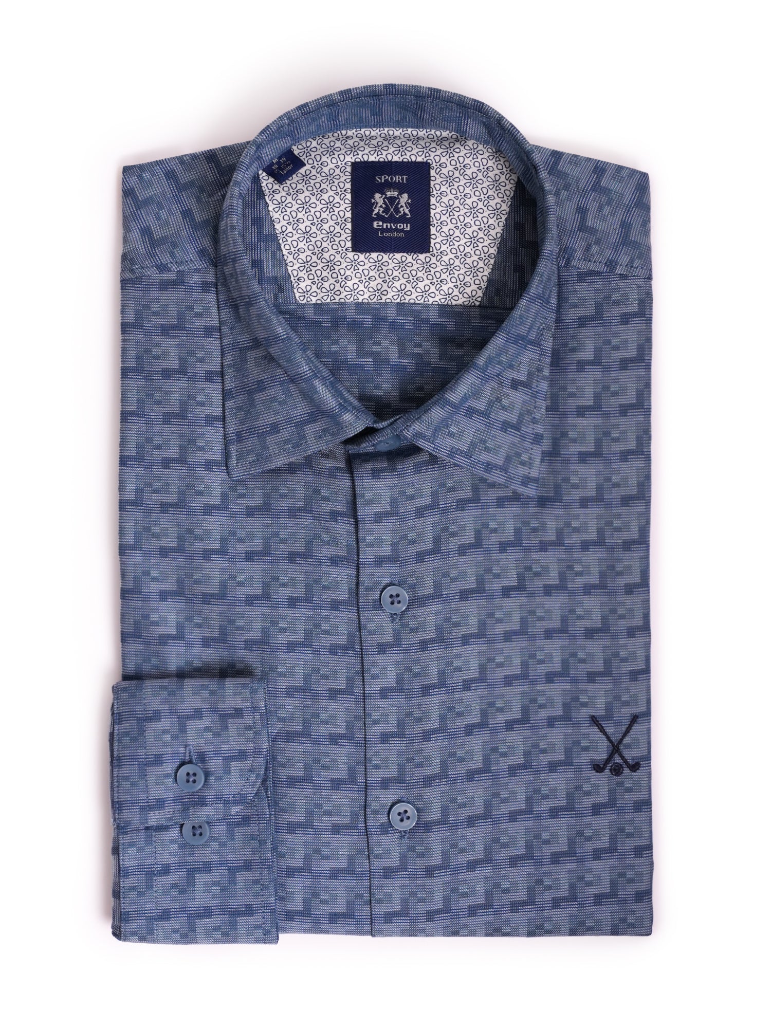 Blue Design Cotton Spandex Tailored Fit Shirt