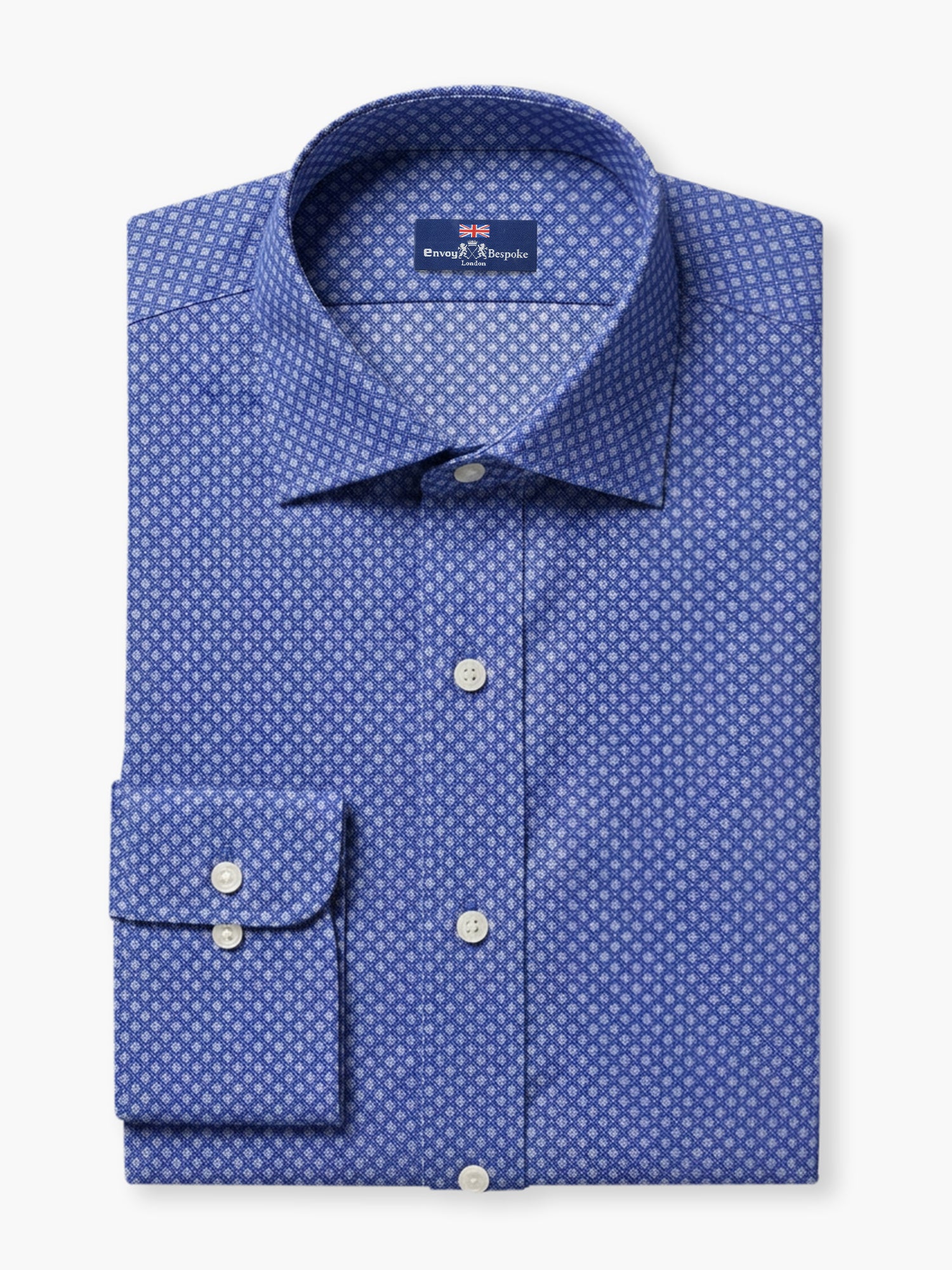 Blue Micro Geometric Cotton Dobby Custom Shirt