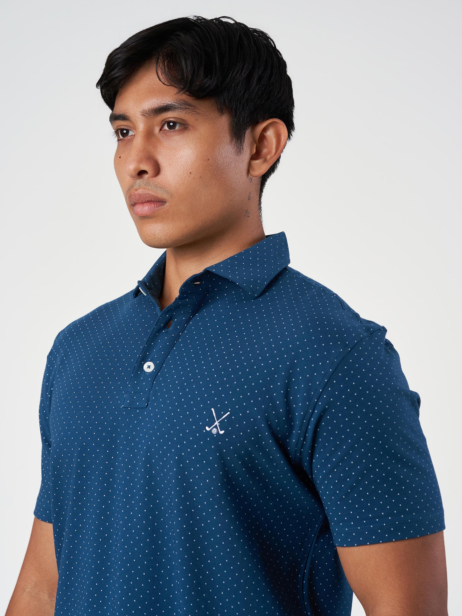 Blue Printed Cotton Lycra Polo T-Shirt
