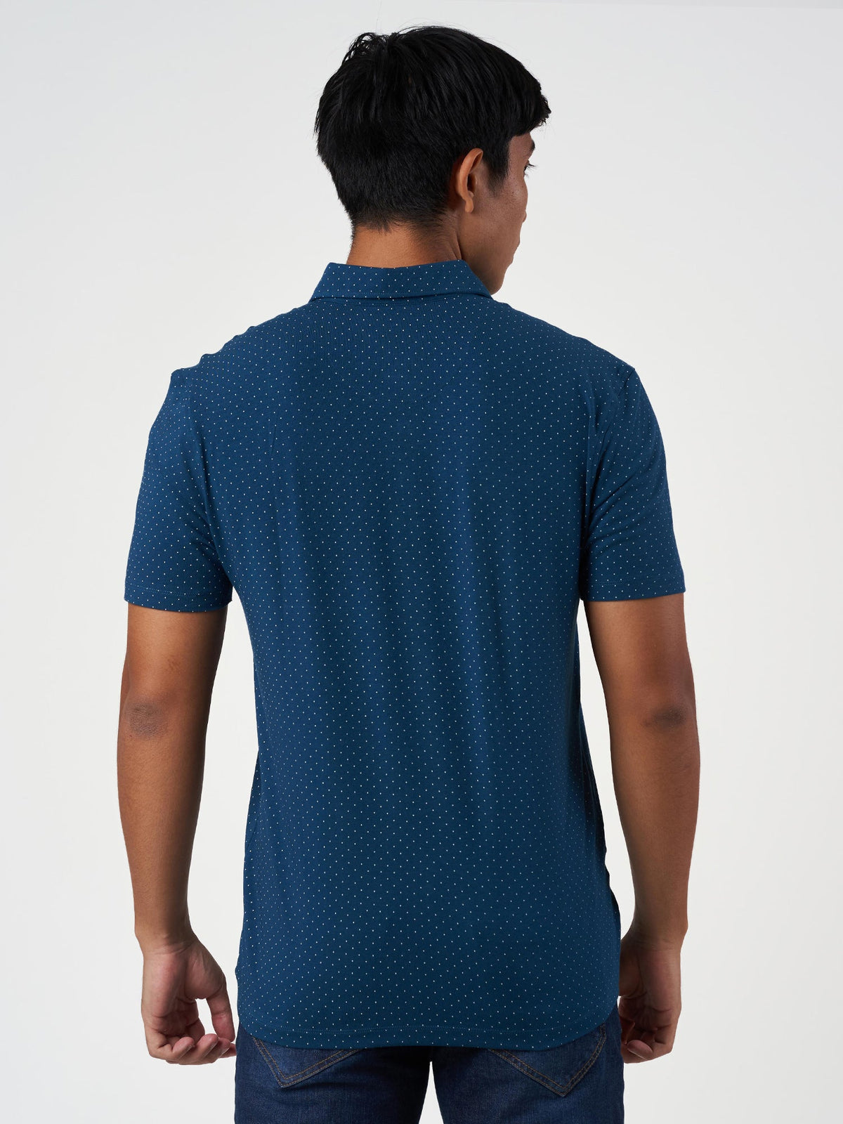 Blue Printed Cotton Lycra Polo T-Shirt
