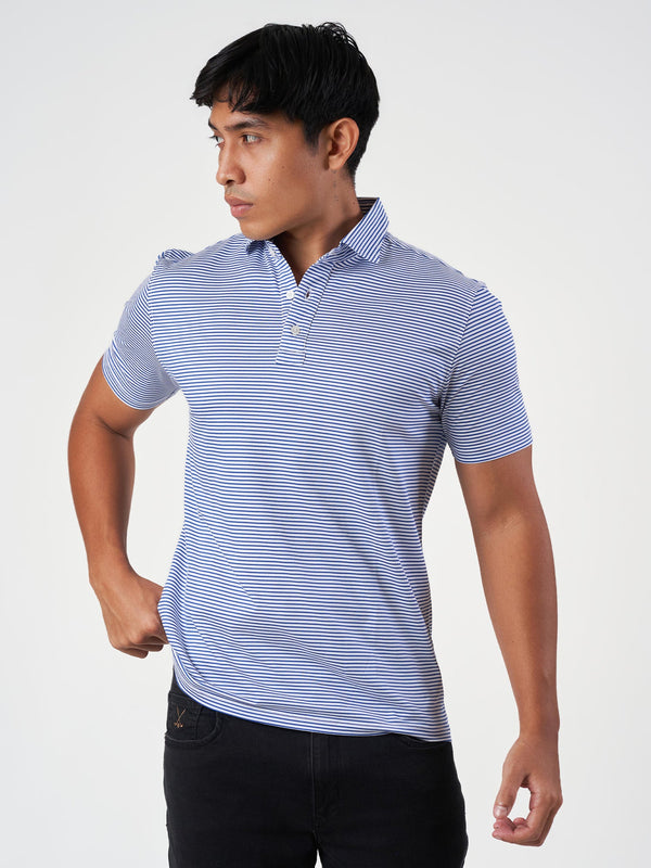 Blue Striped Cotton Polo T-Shirt