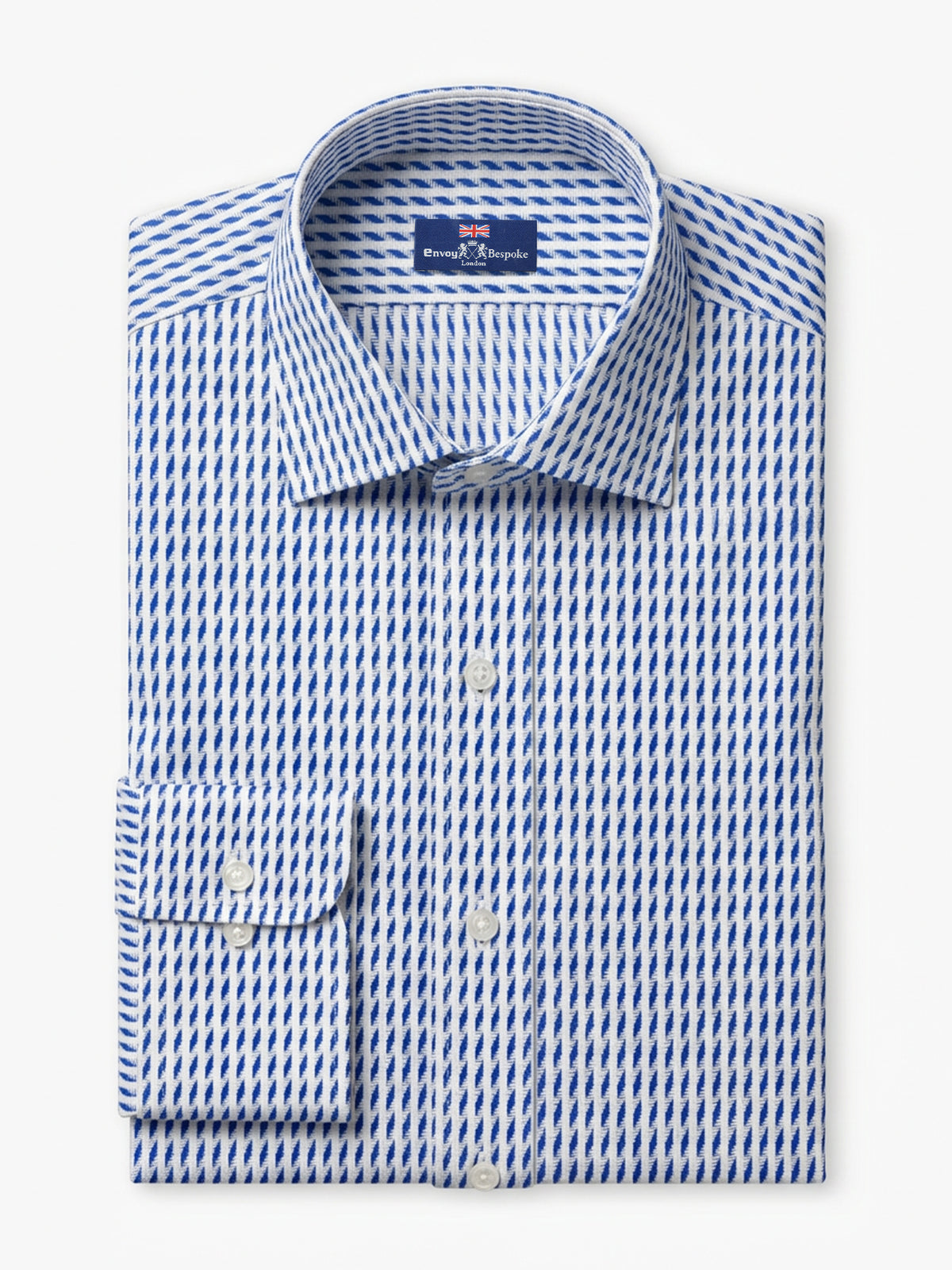 Blue White Geometric Cotton Custom Shirt