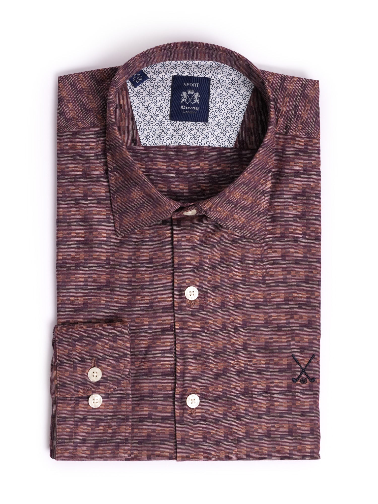 Brown Design Cotton Spandex Tailored Fit Shirt