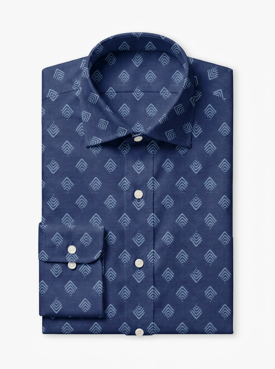 Dark Blue Botanical Cotton Poplin Custom Shirt