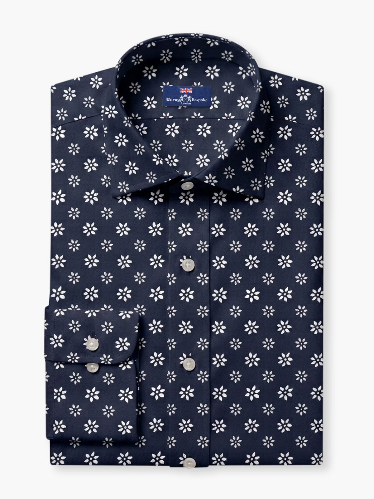 Dark Blue Printed Cotton Poplin Custom Shirt