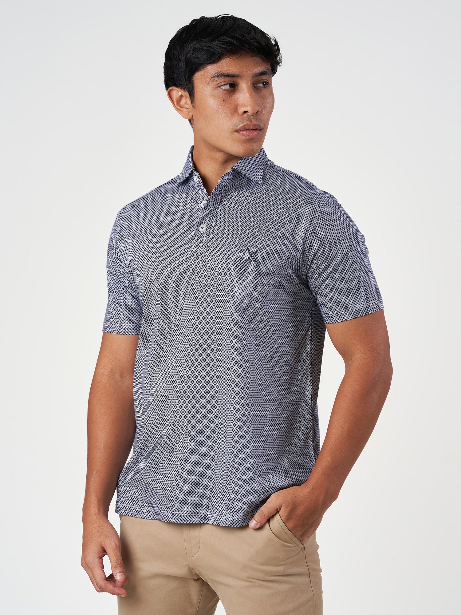 Dark Blue Printed Cotton Polo T-Shirt