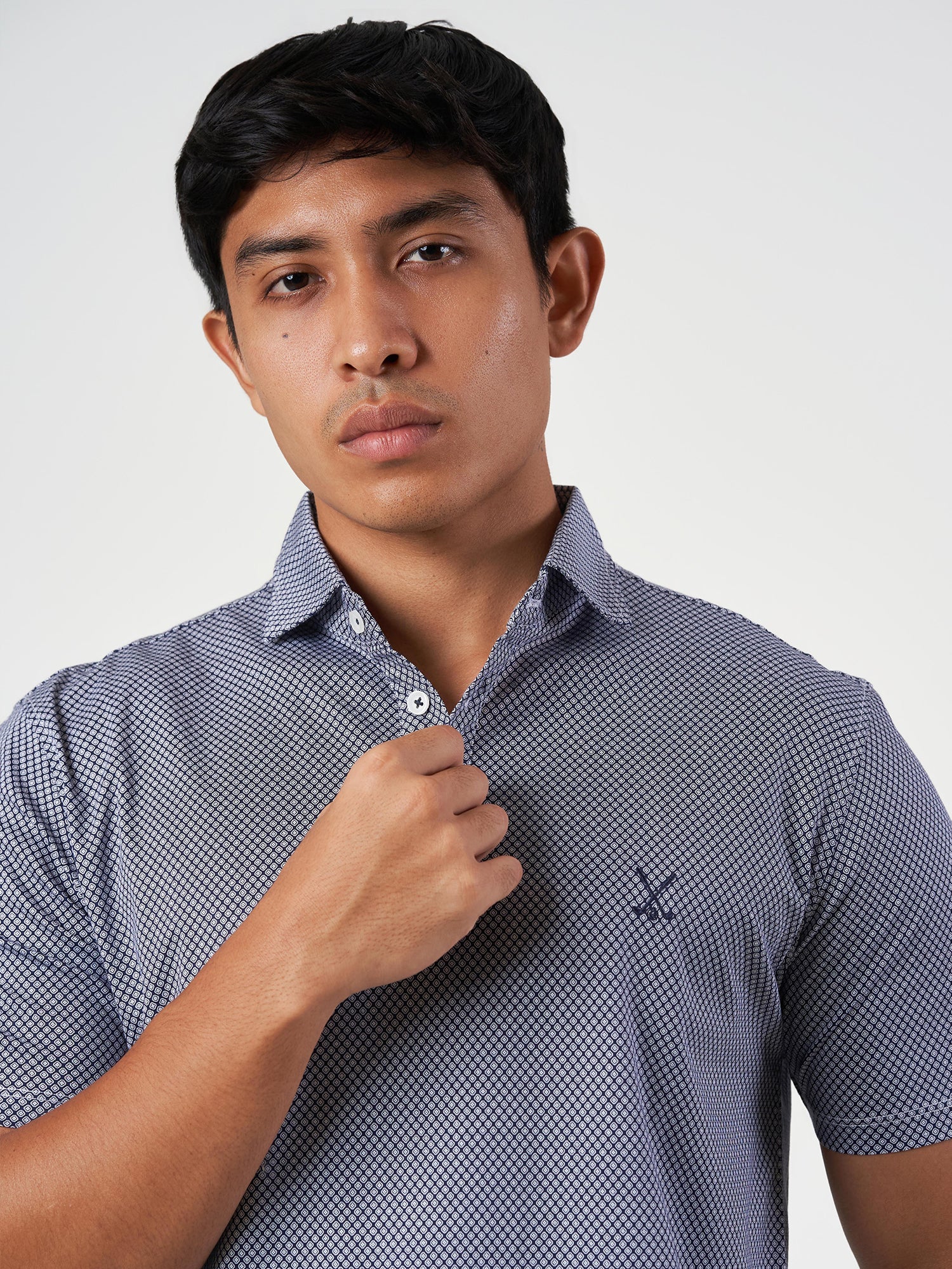 Dark Blue Printed Cotton Polo T-Shirt